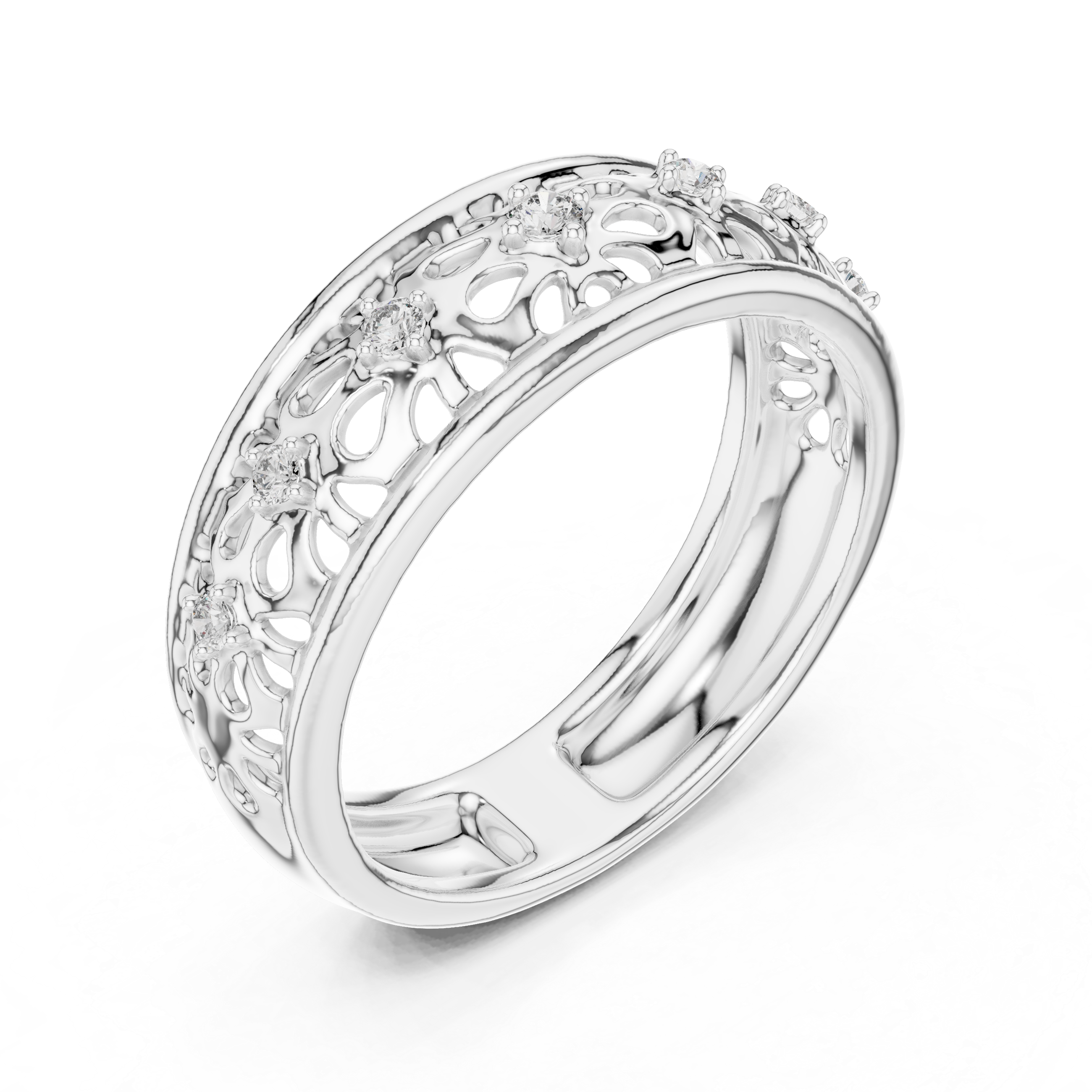 Vintage Floral Openwork Diamond Band Ring