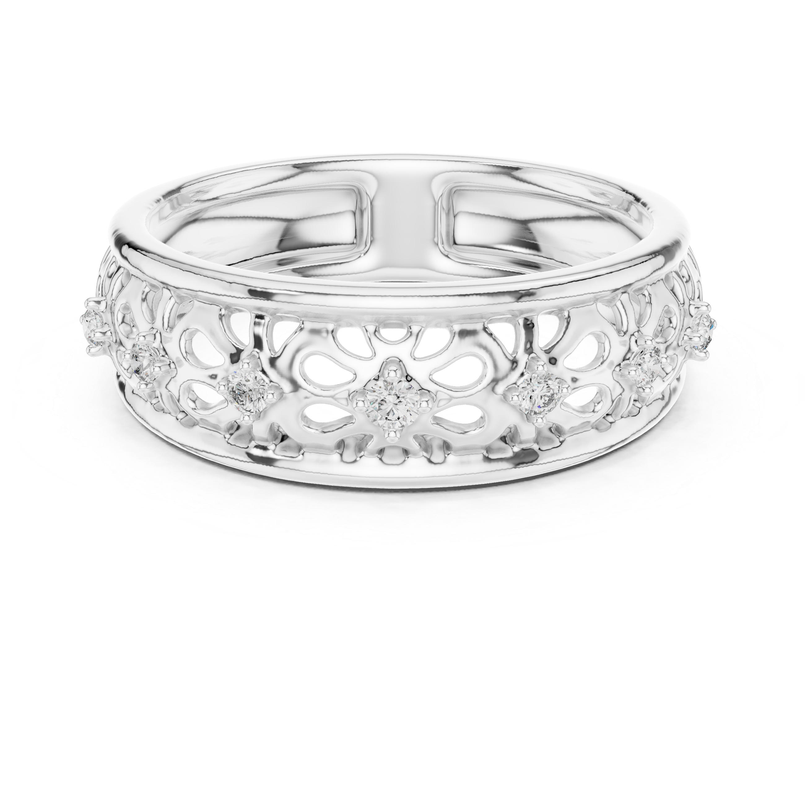 Vintage Floral Openwork Diamond Band Ring