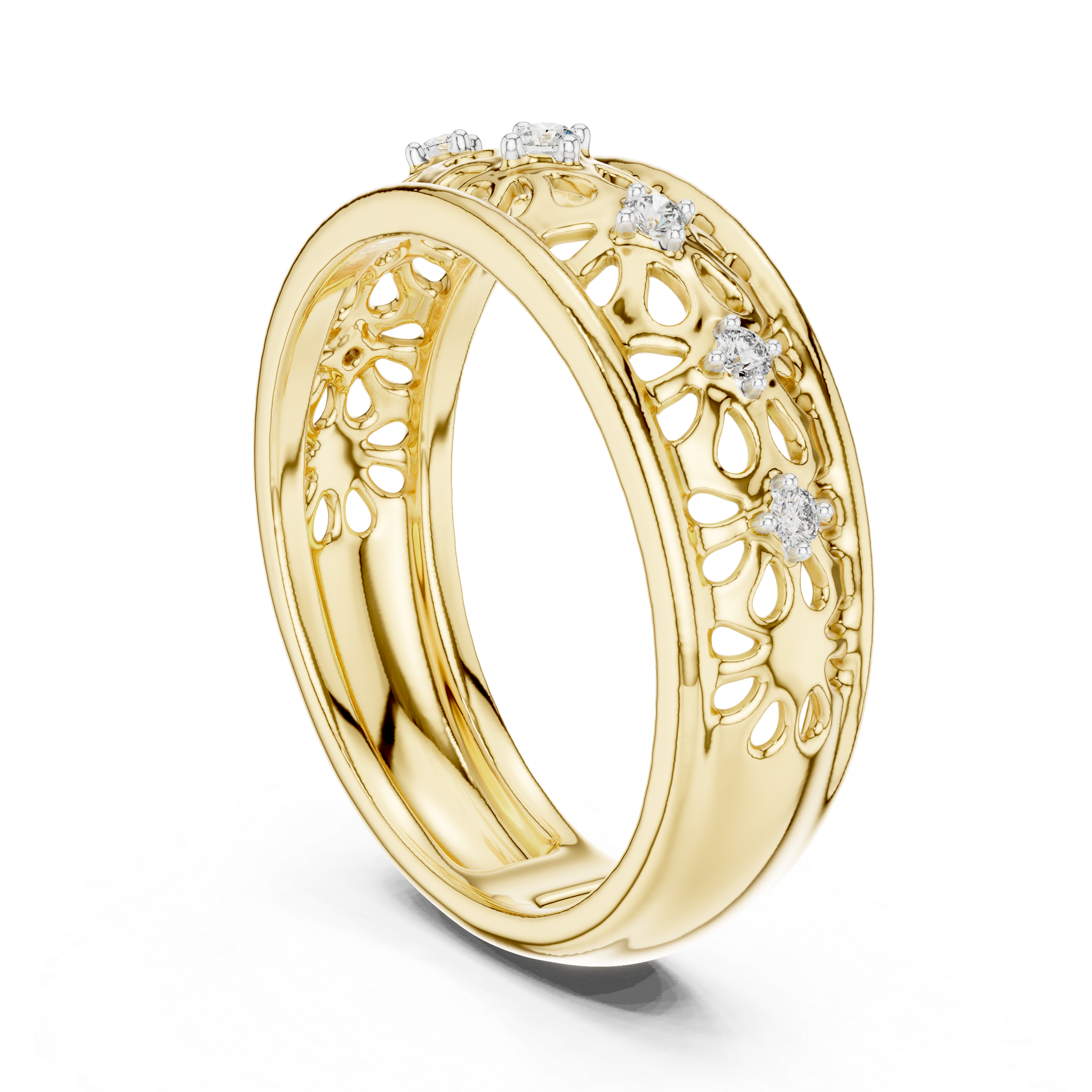 Vintage Floral Openwork Diamond Band Ring