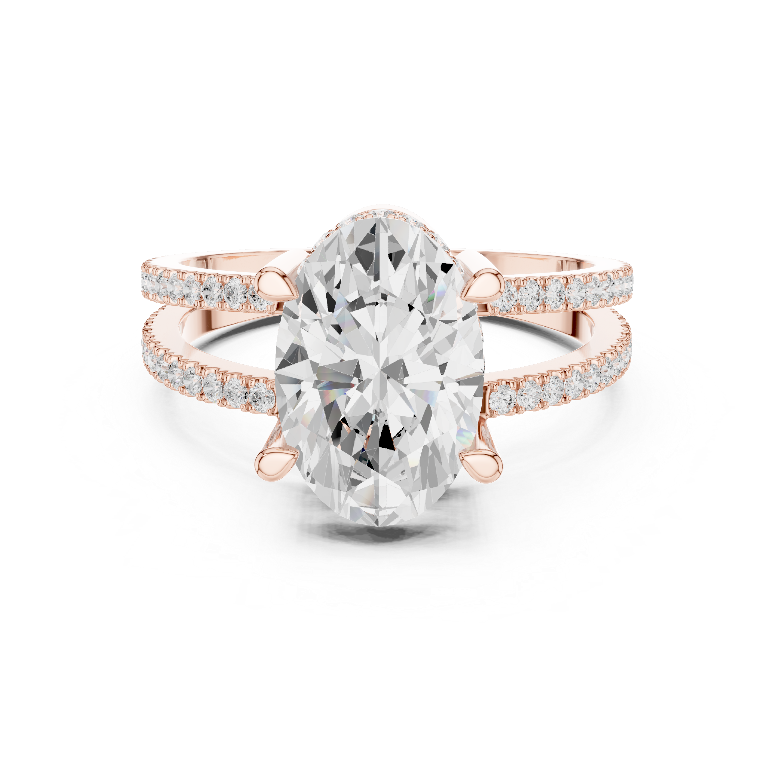Oval Cut Split Shank Diamond Engagement Ring in Gold