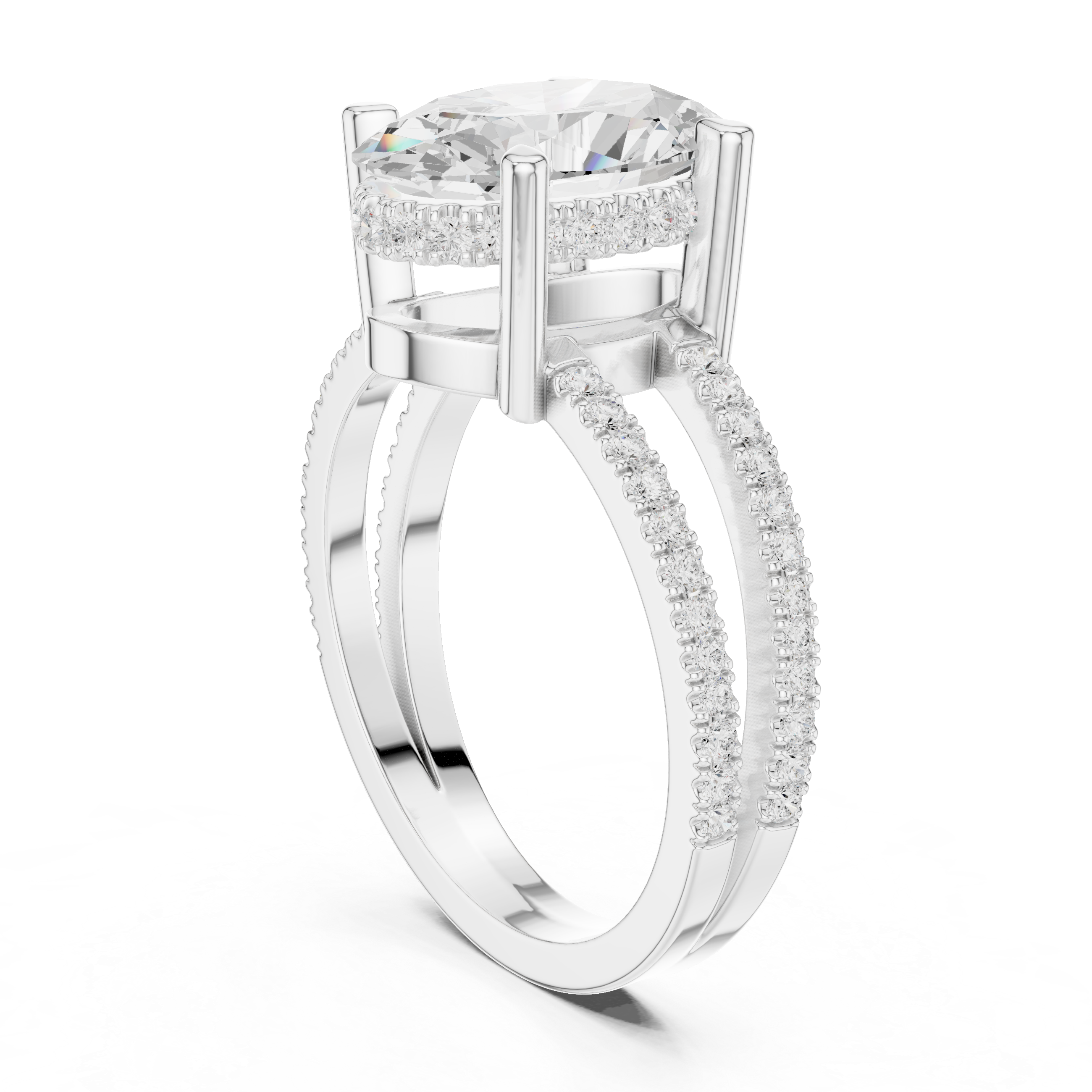Oval Cut Split Shank Diamond Engagement Ring in Gold