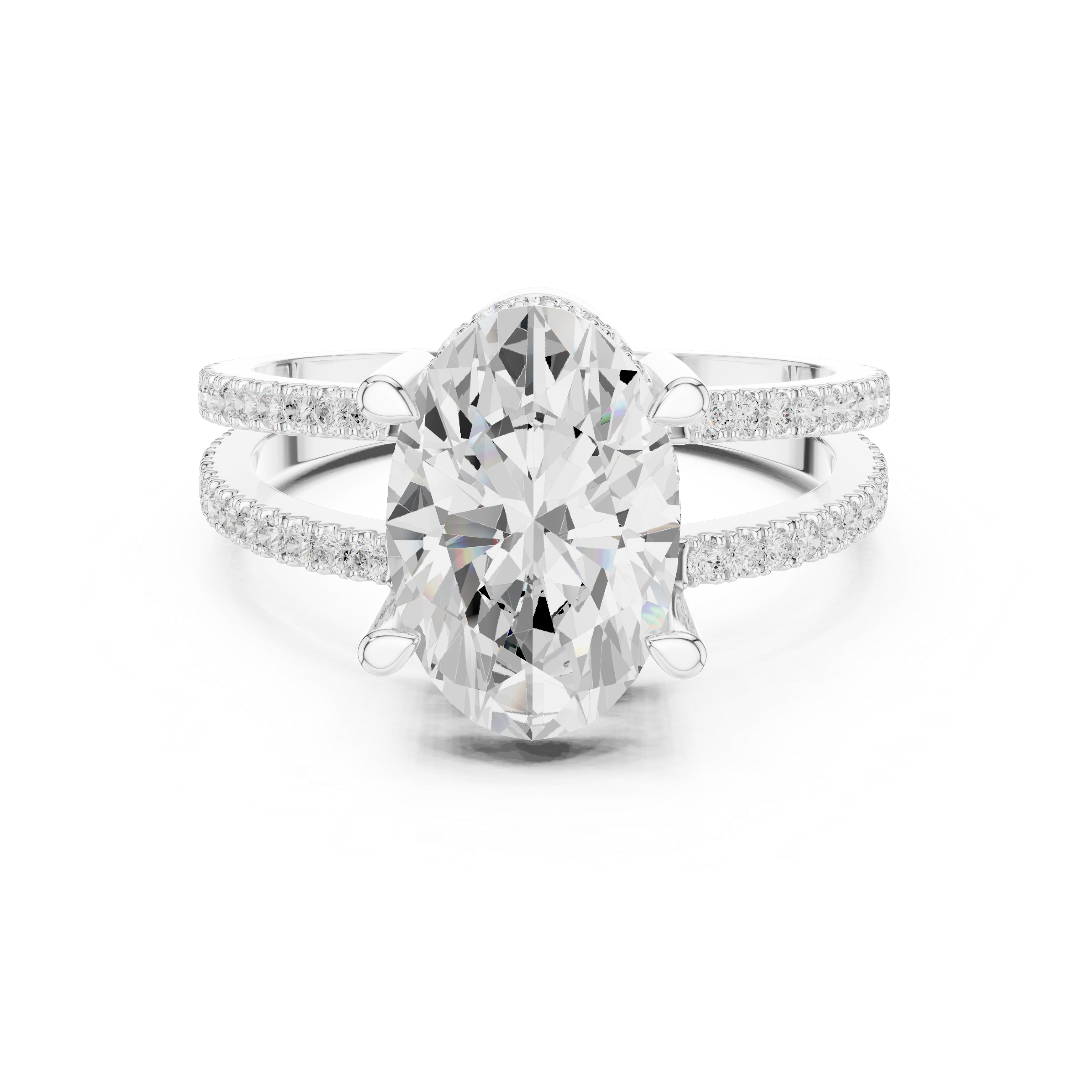 Oval Cut Split Shank Diamond Engagement Ring in Gold