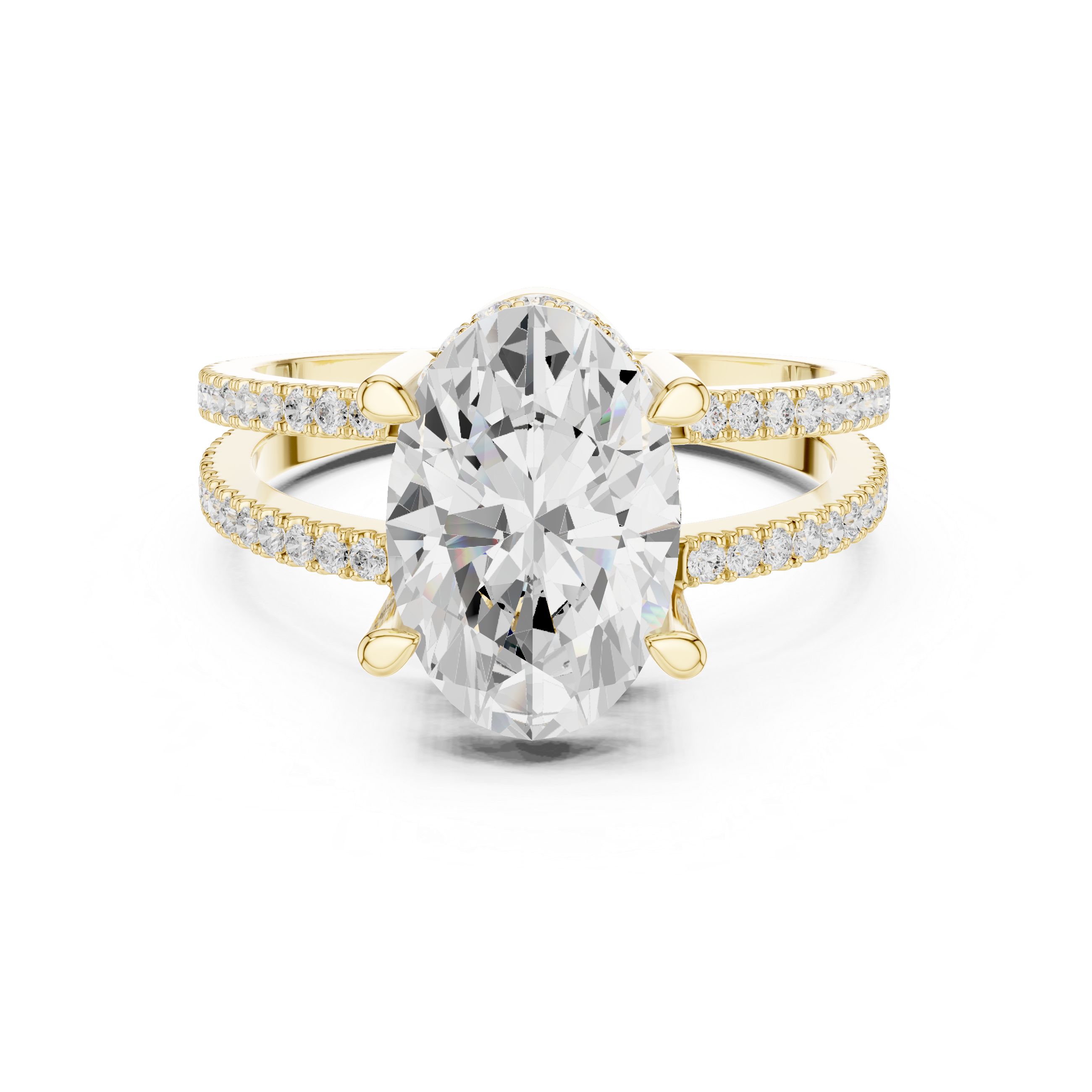 Oval Cut Split Shank Diamond Engagement Ring in Gold
