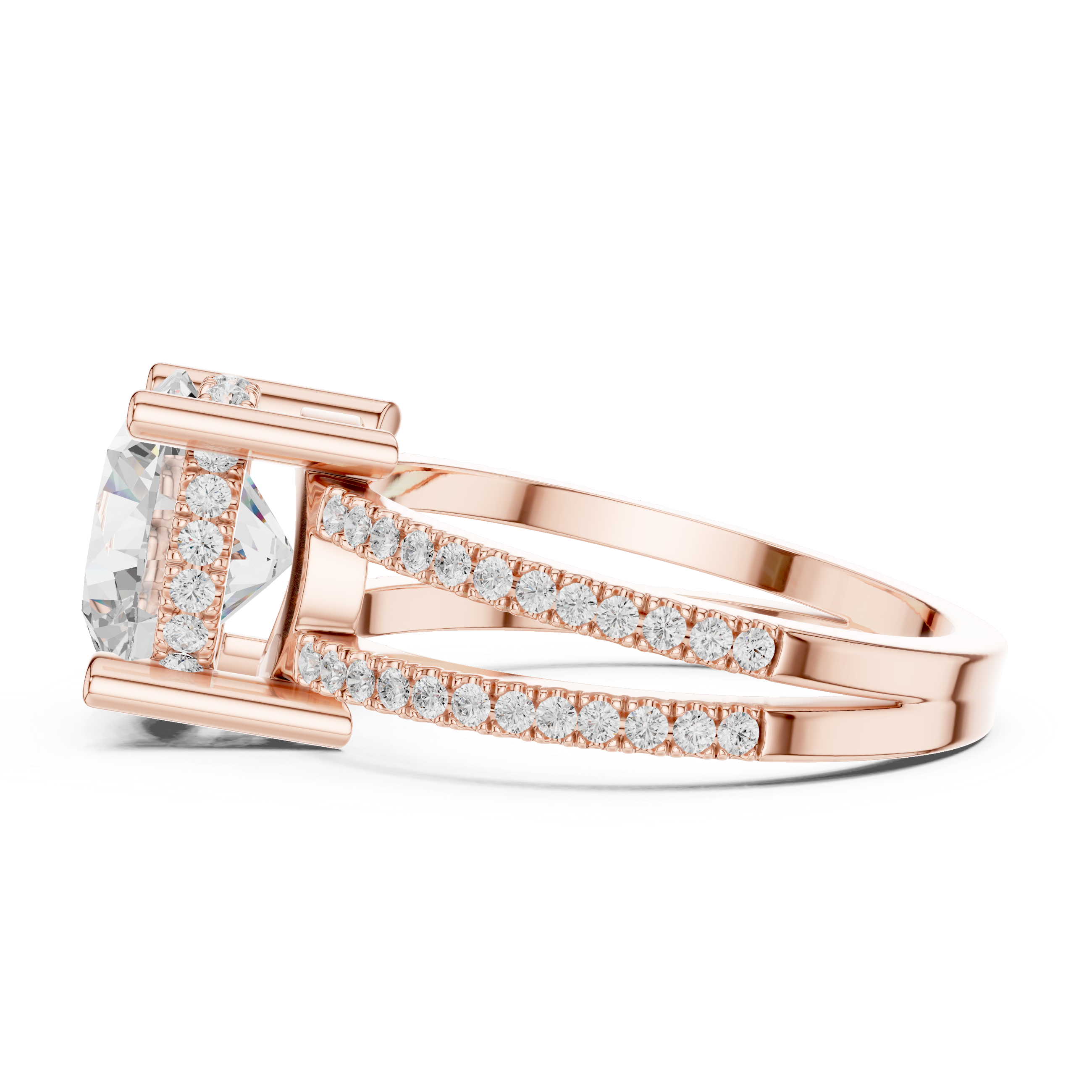 Round Brilliant Split Shank Diamond Engagement Ring in Gold