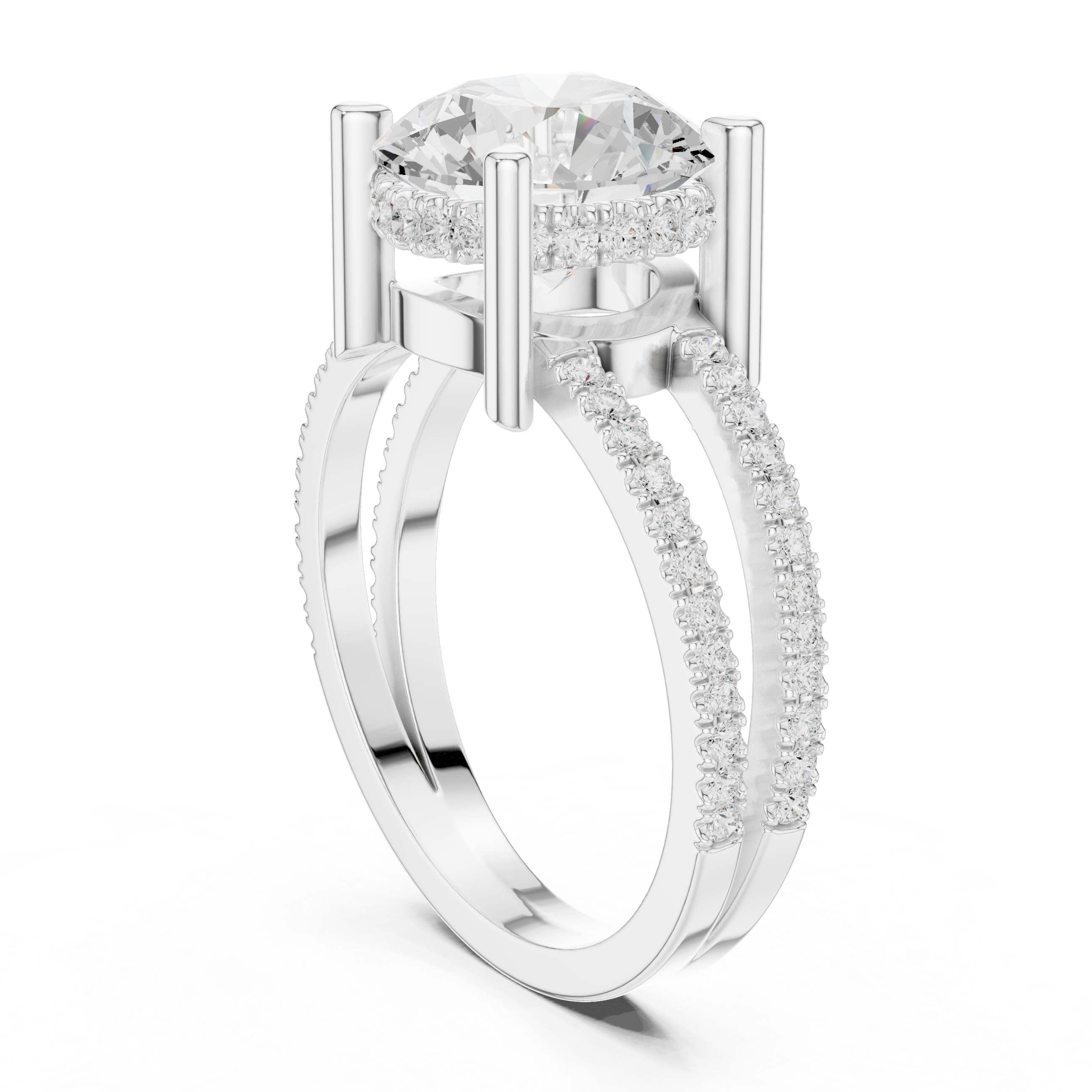Round Brilliant Split Shank Diamond Engagement Ring in Gold