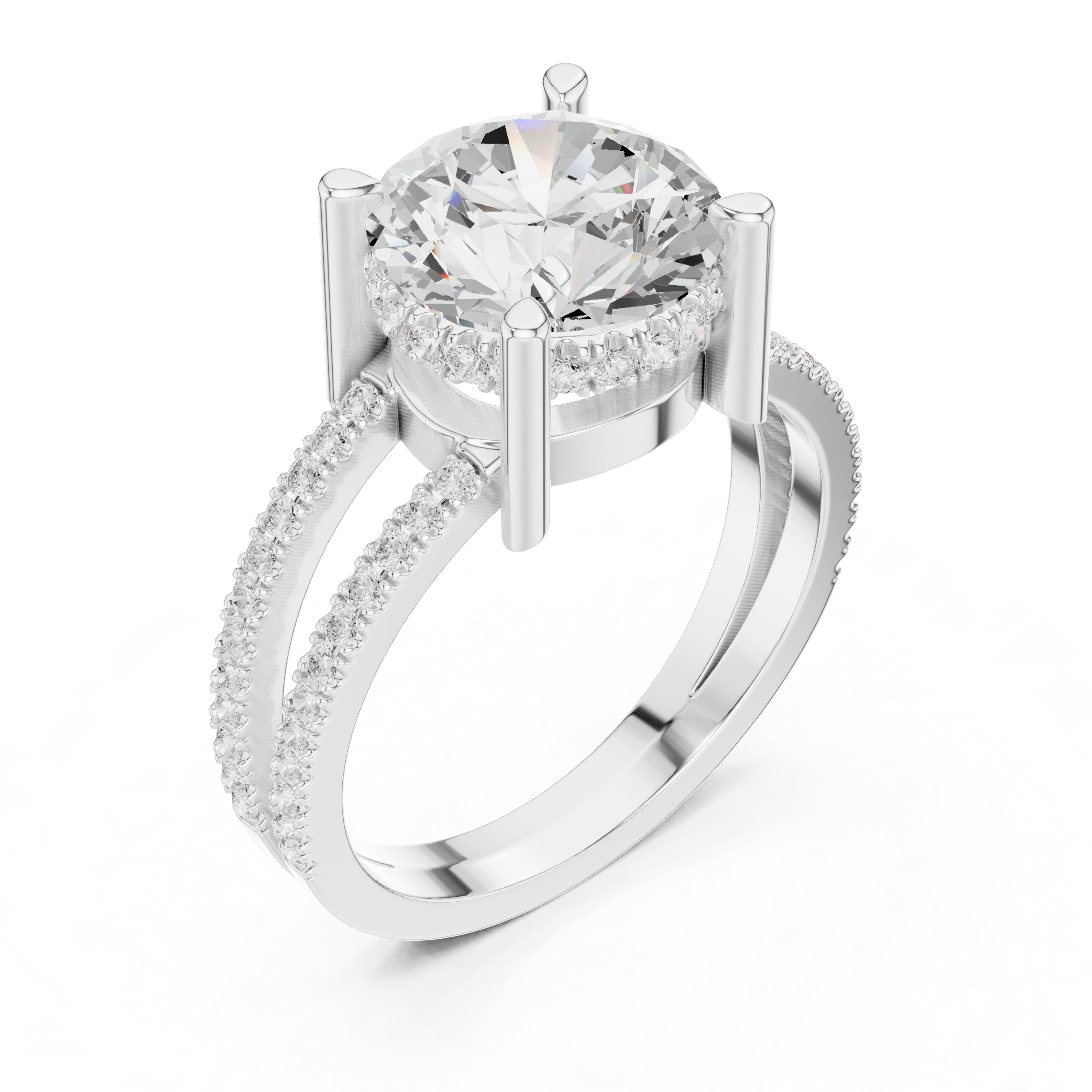 Round Brilliant Split Shank Diamond Engagement Ring in Gold