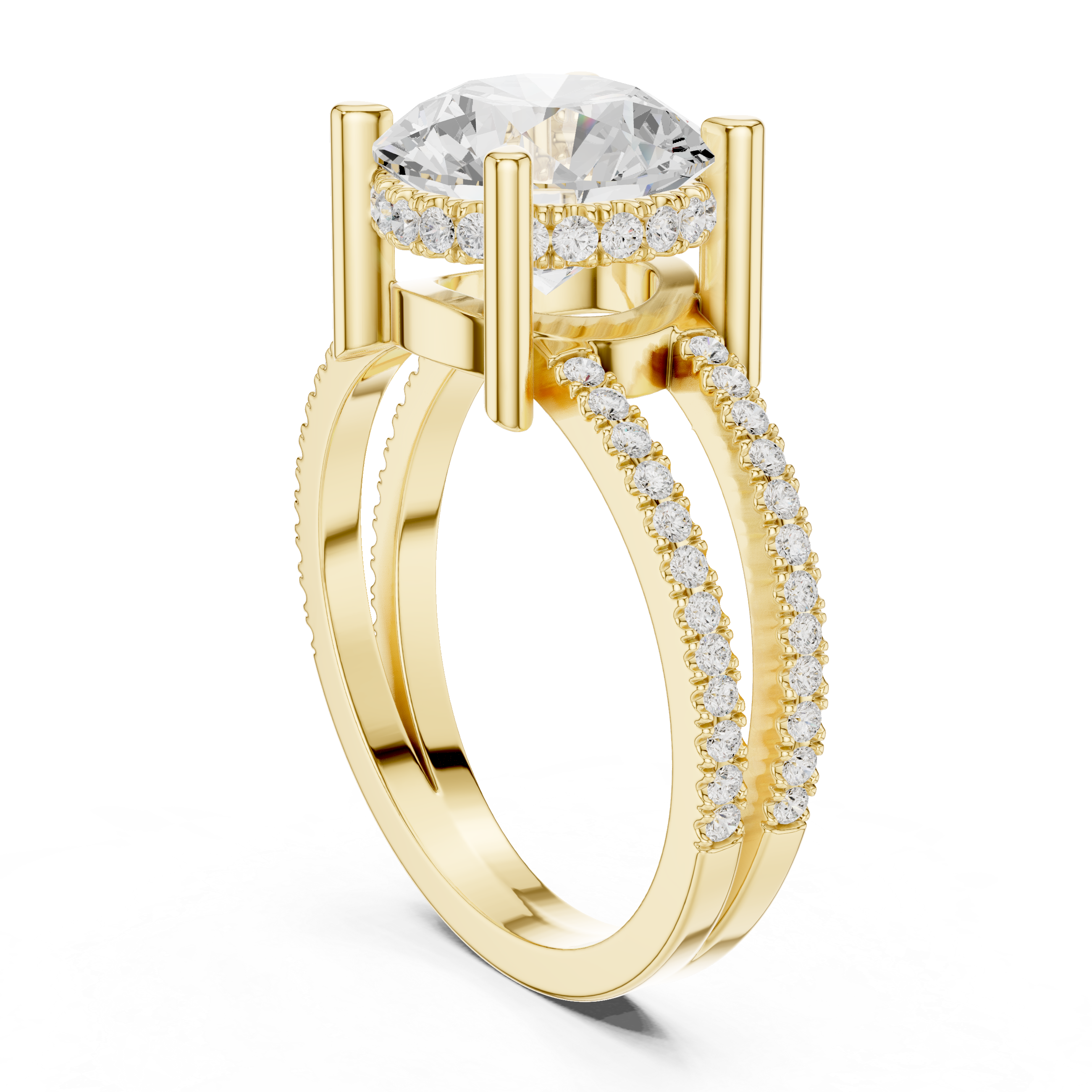 Round Brilliant Split Shank Diamond Engagement Ring in Gold