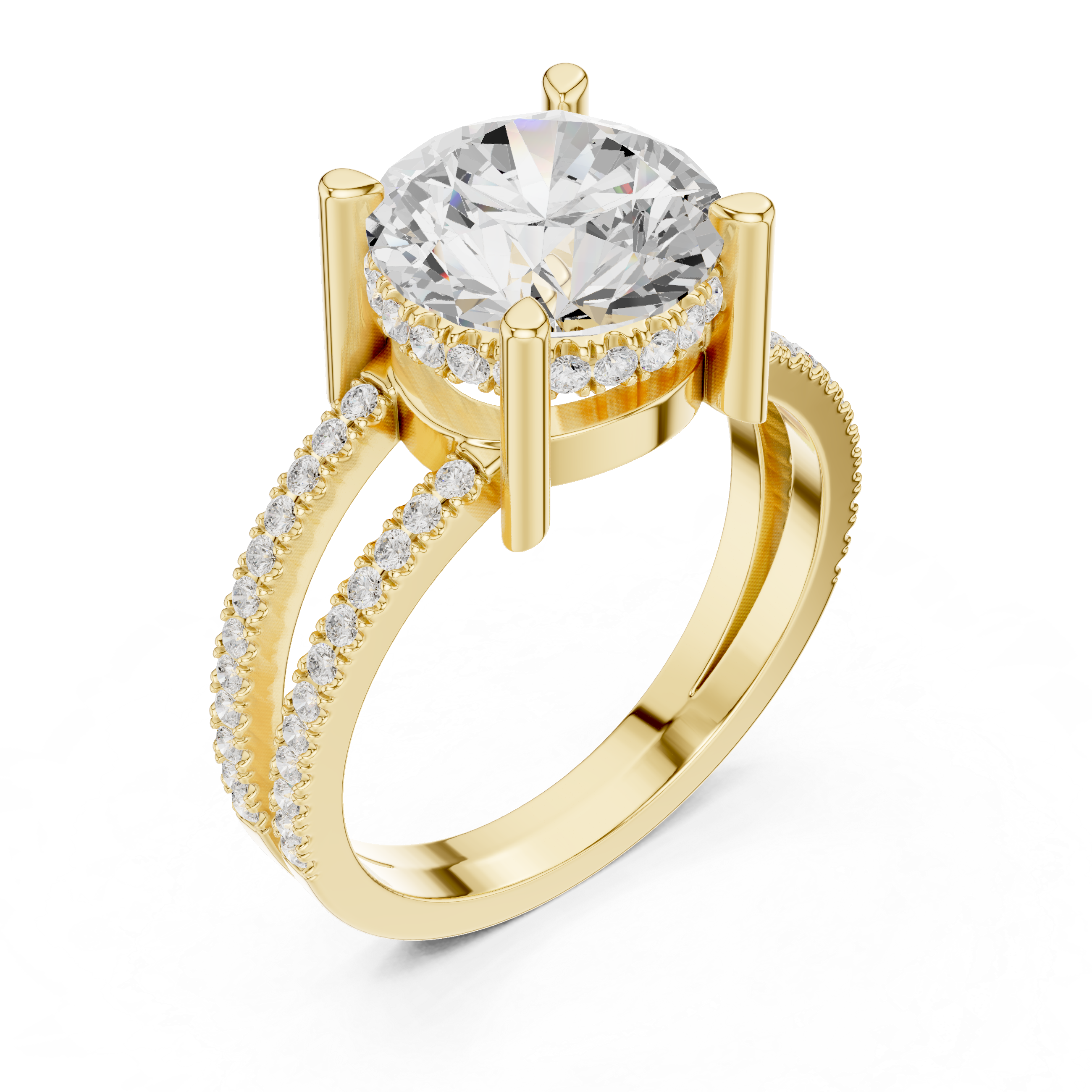 Round Brilliant Split Shank Diamond Engagement Ring in Gold