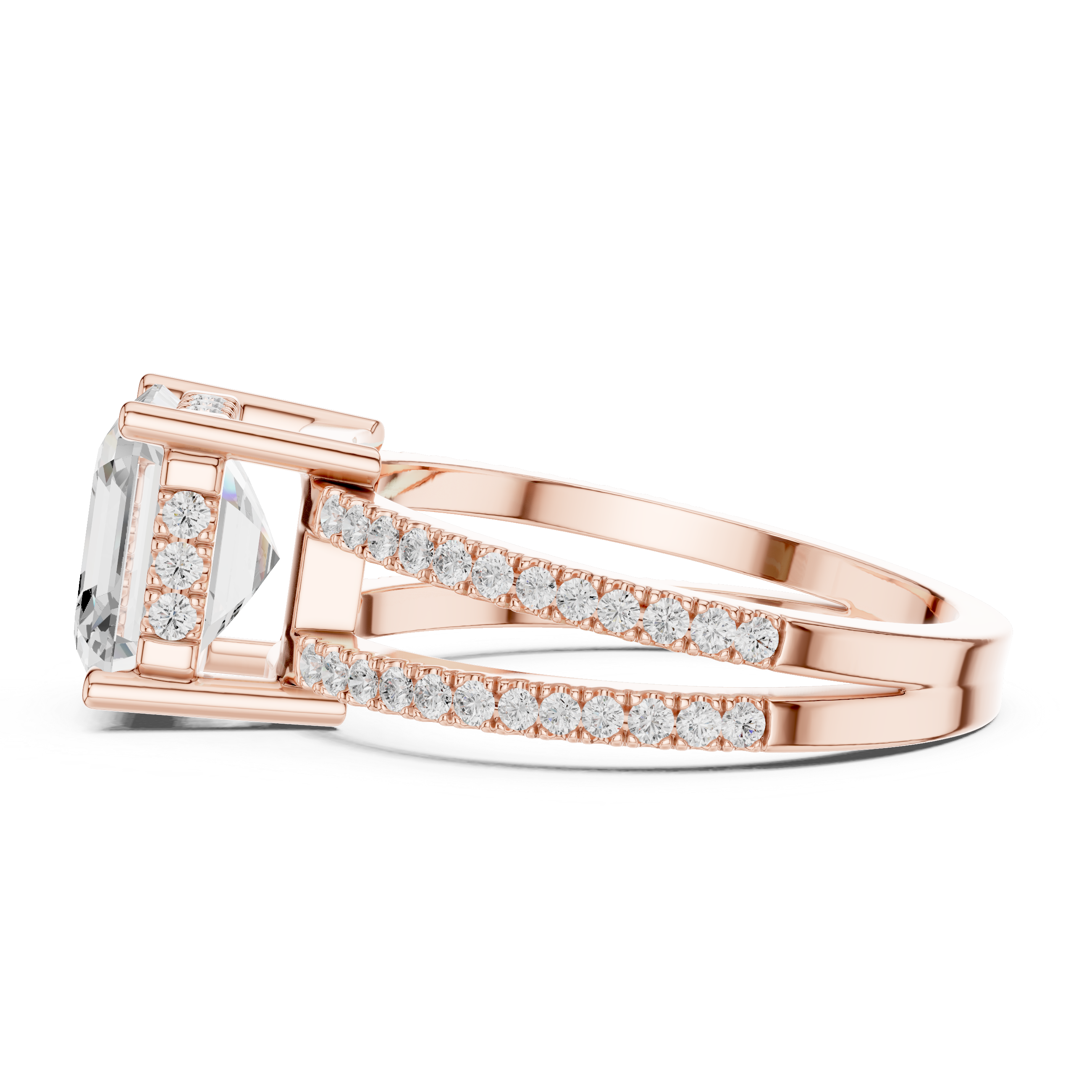 Emerald Cut Double Band Pavé Engagement Ring