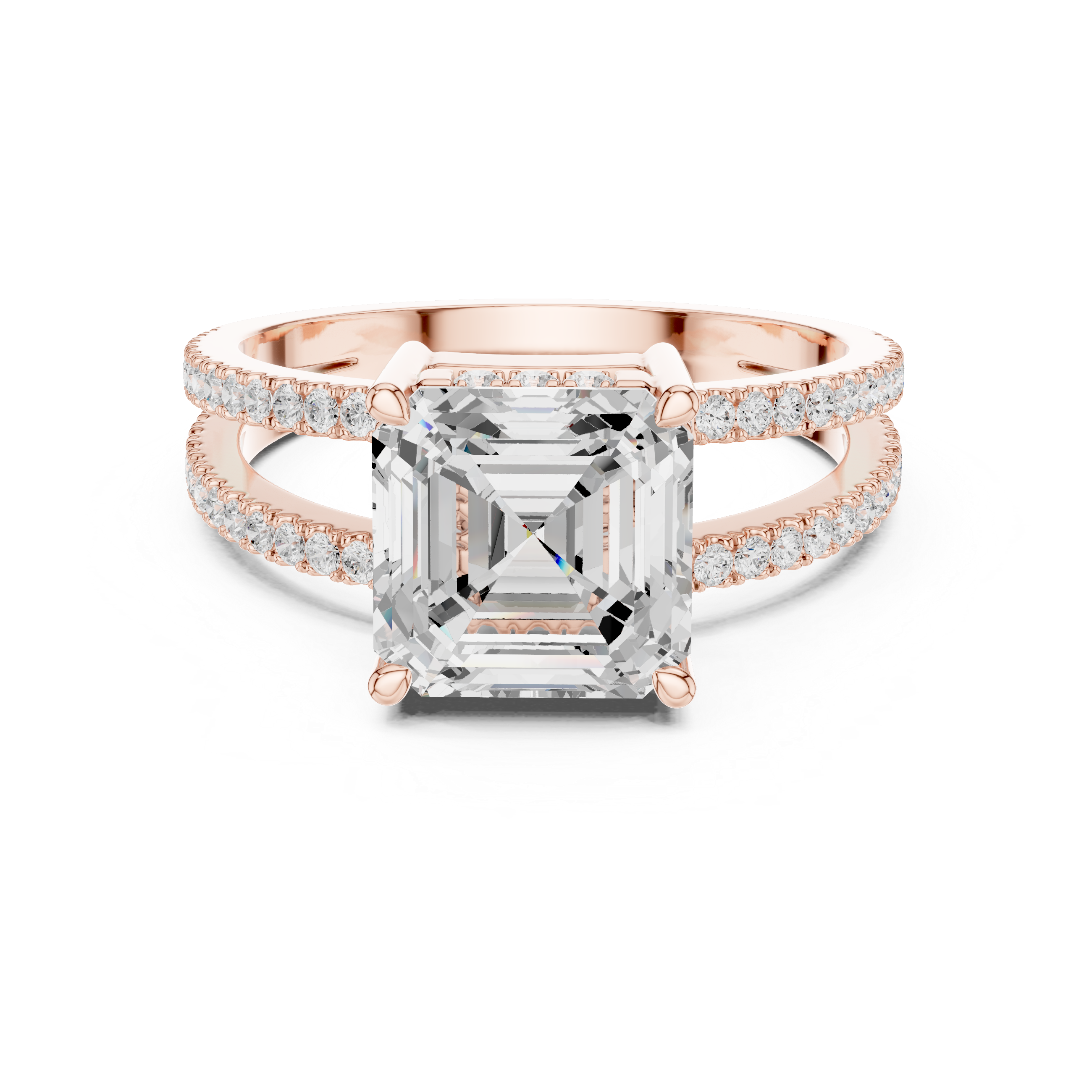 Emerald Cut Double Band Pavé Engagement Ring