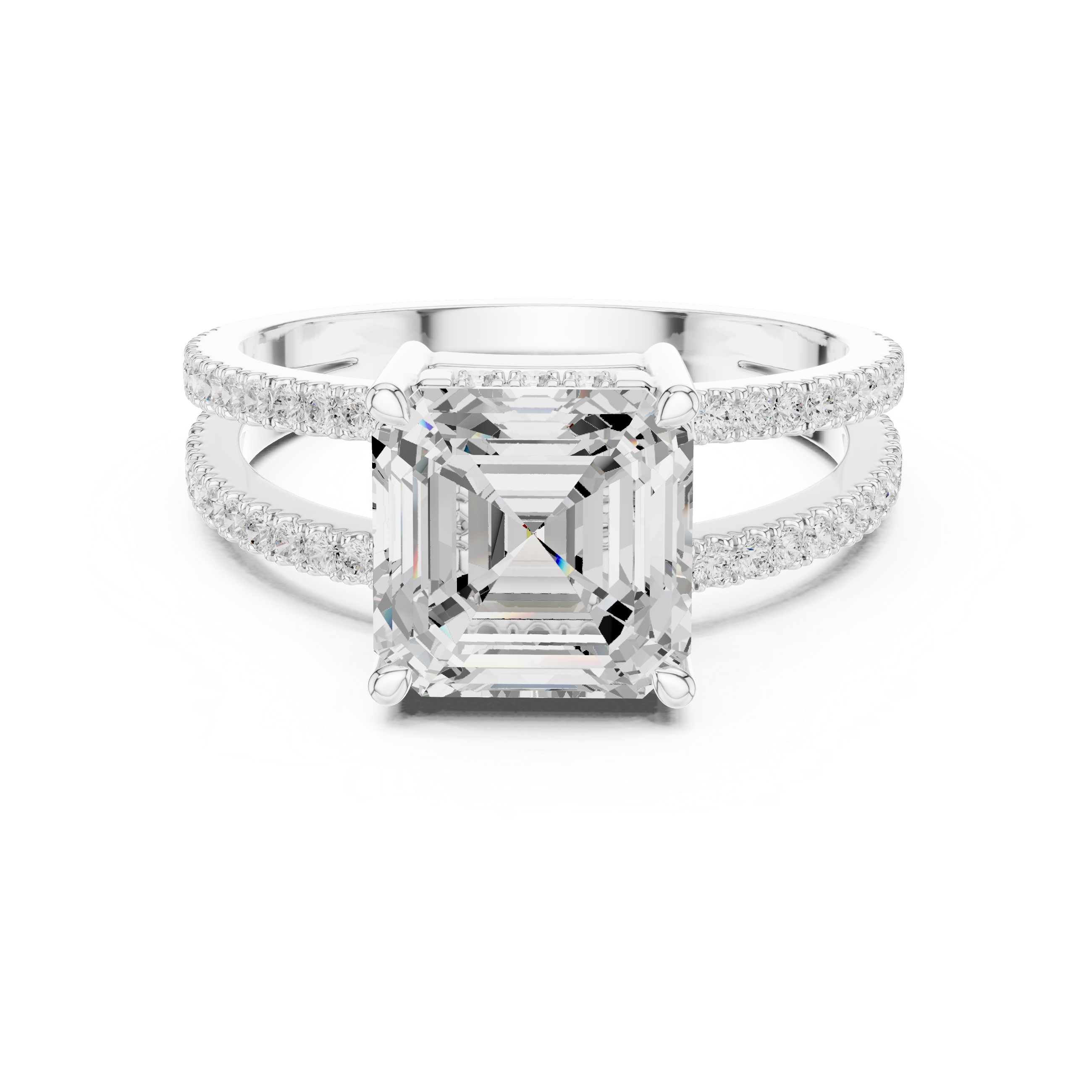Emerald Cut Double Band Pavé Engagement Ring