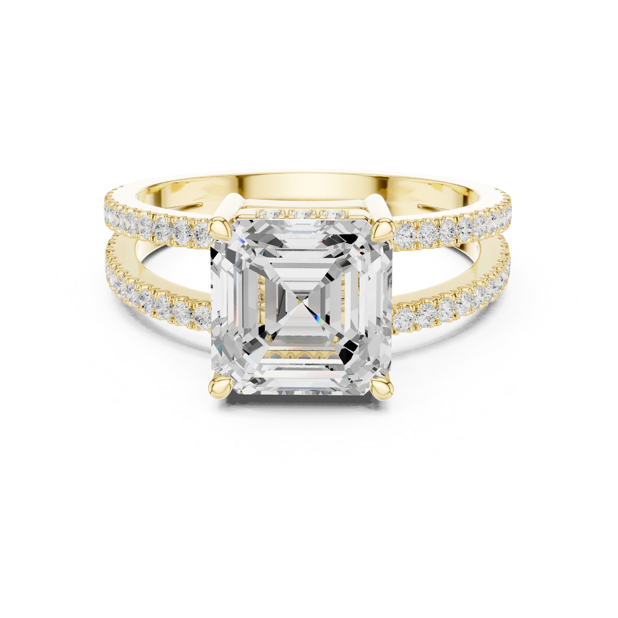 Emerald Cut Double Band Pavé Engagement Ring