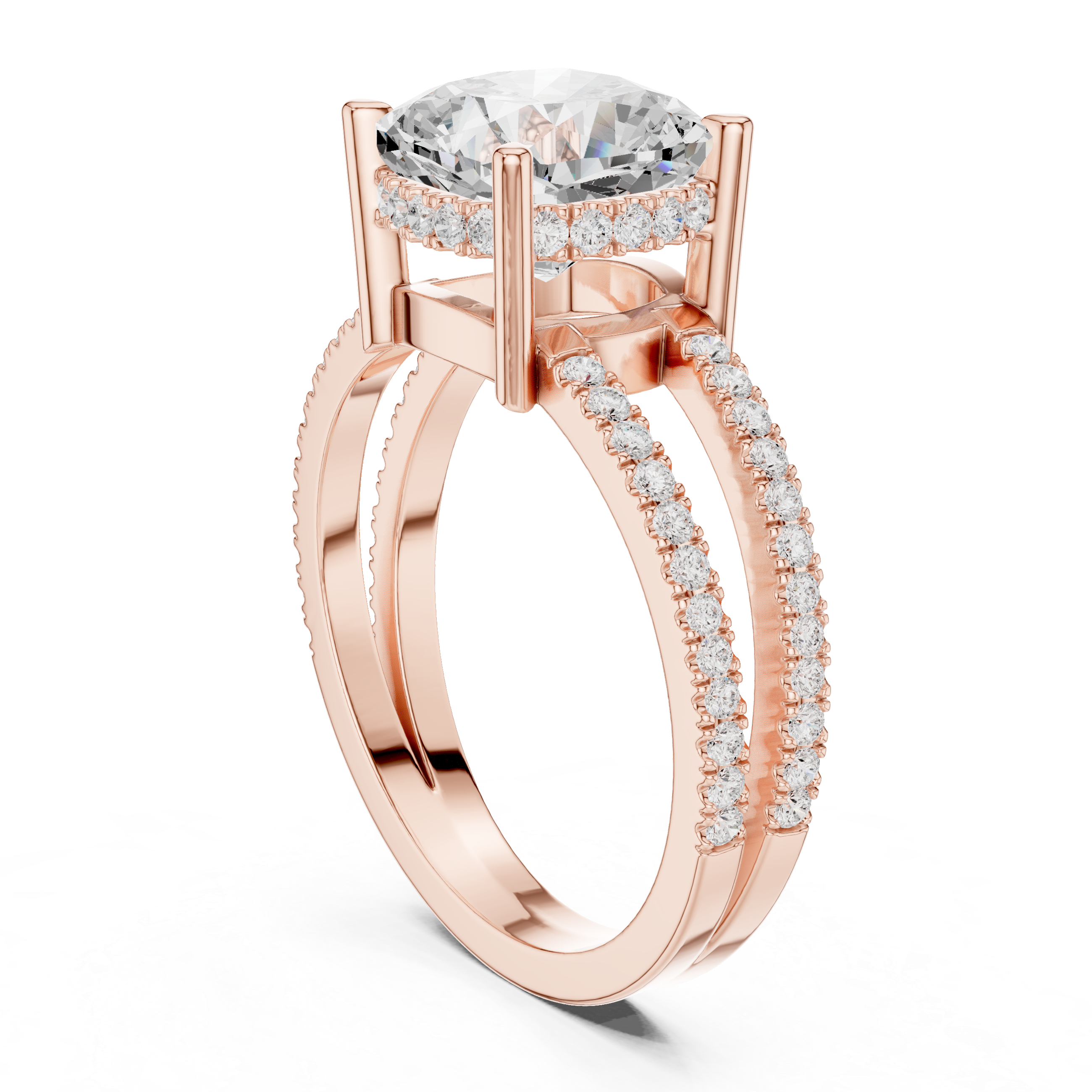 Cushion Cut Double Band Pavé Engagement Ring