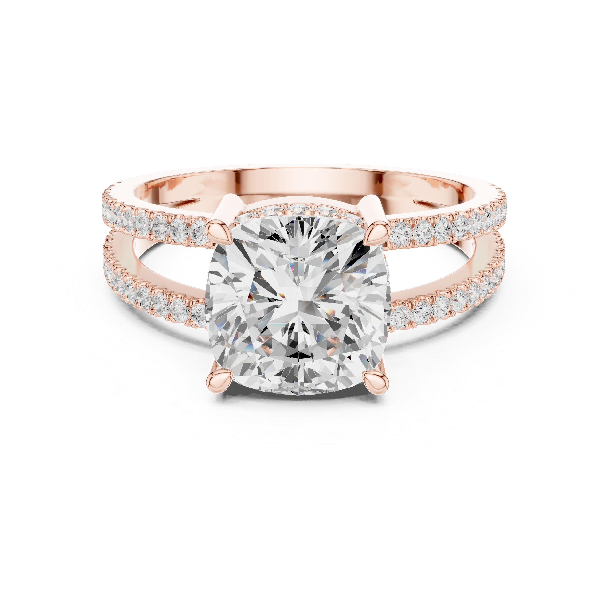 Cushion Cut Double Band Pavé Engagement Ring