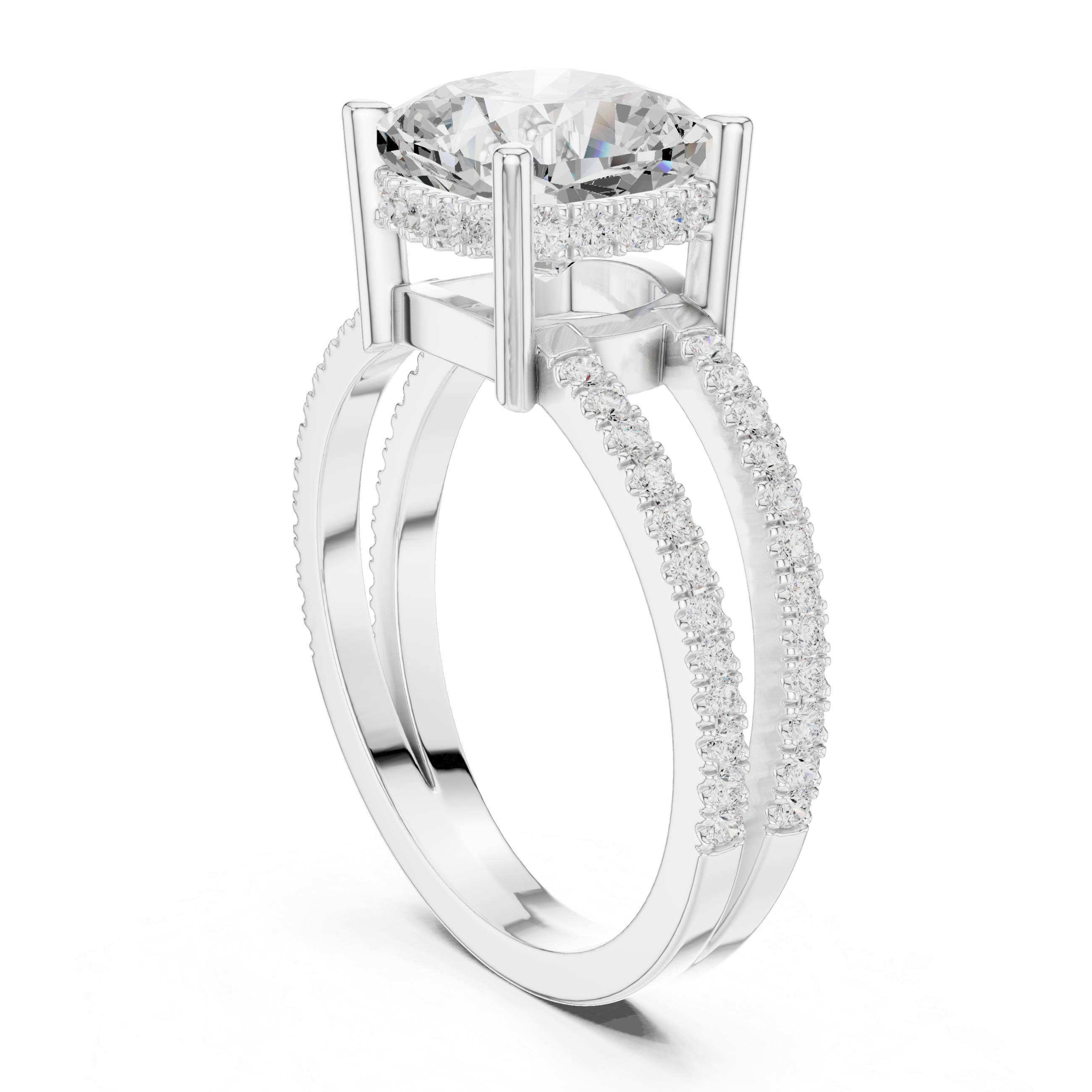 Cushion Cut Double Band Pavé Engagement Ring