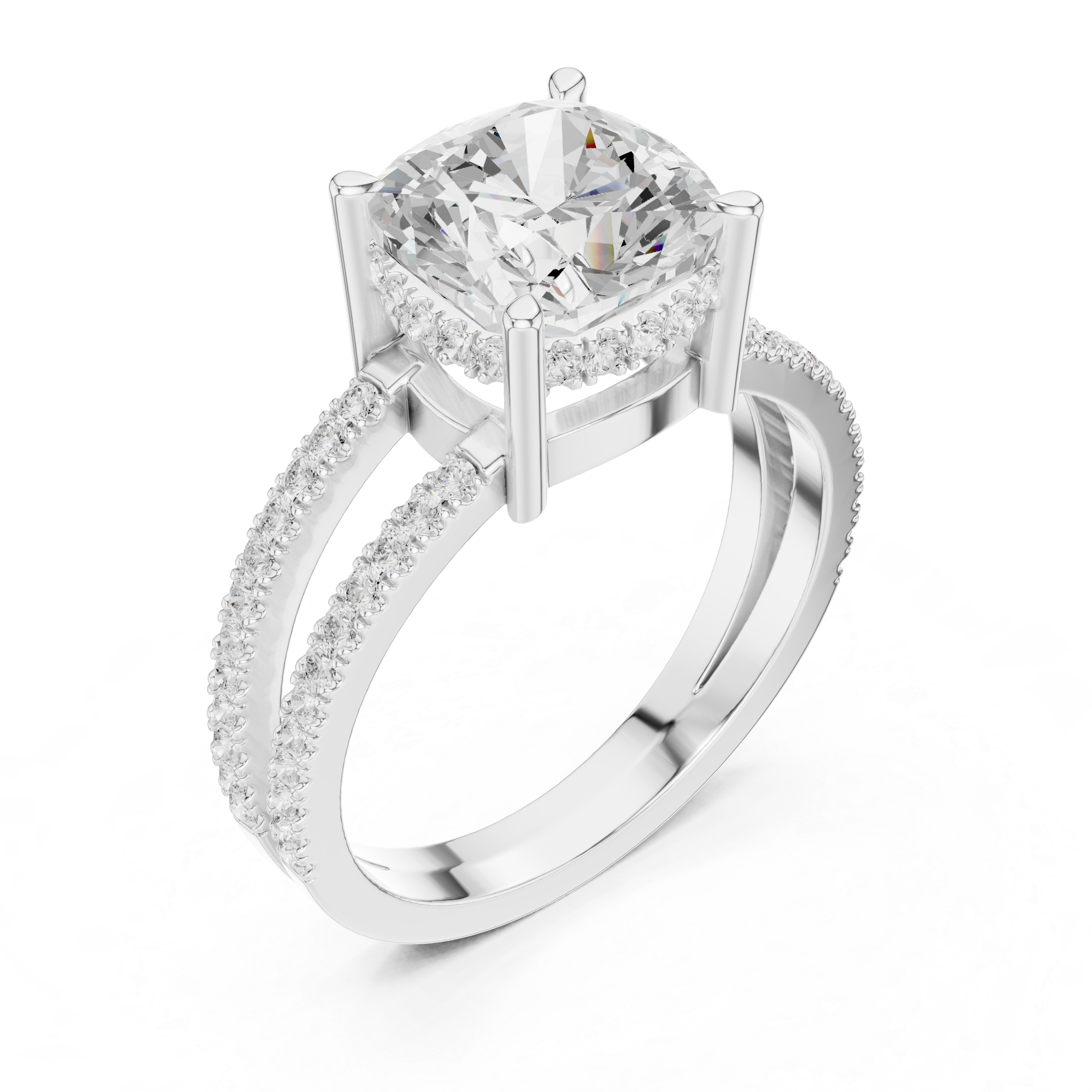 Cushion Cut Double Band Pavé Engagement Ring