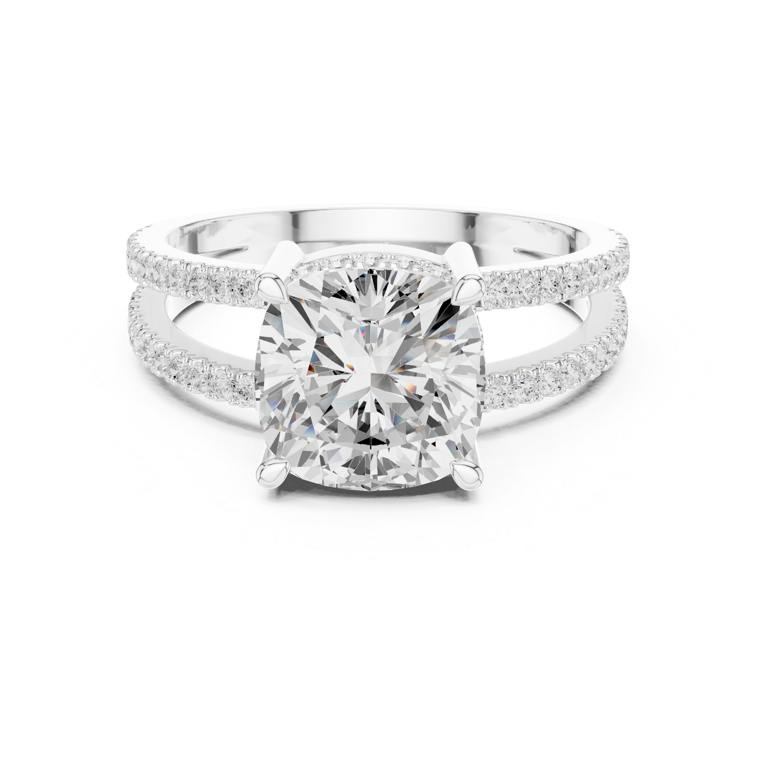 Cushion Cut Double Band Pavé Engagement Ring