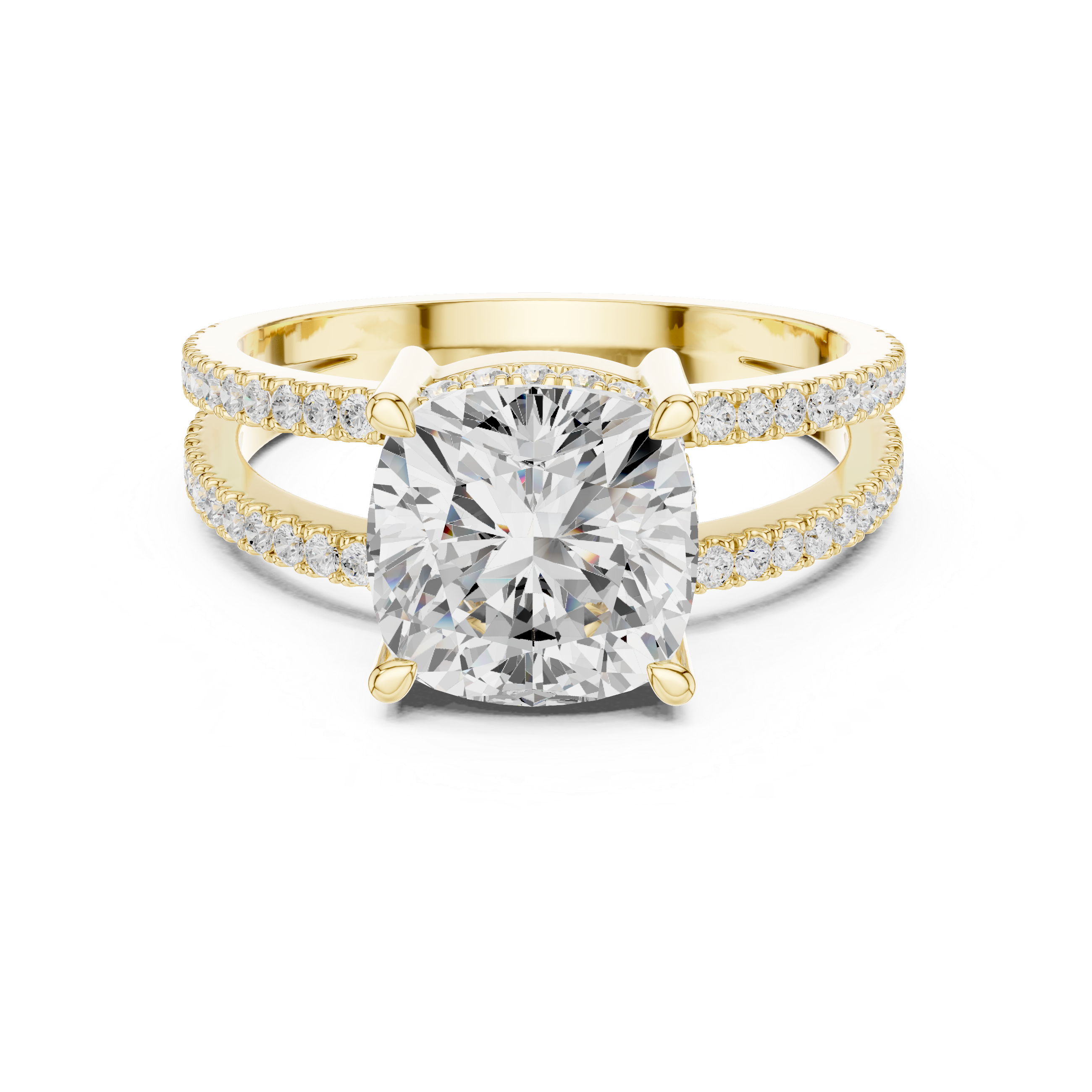 Cushion Cut Double Band Pavé Engagement Ring