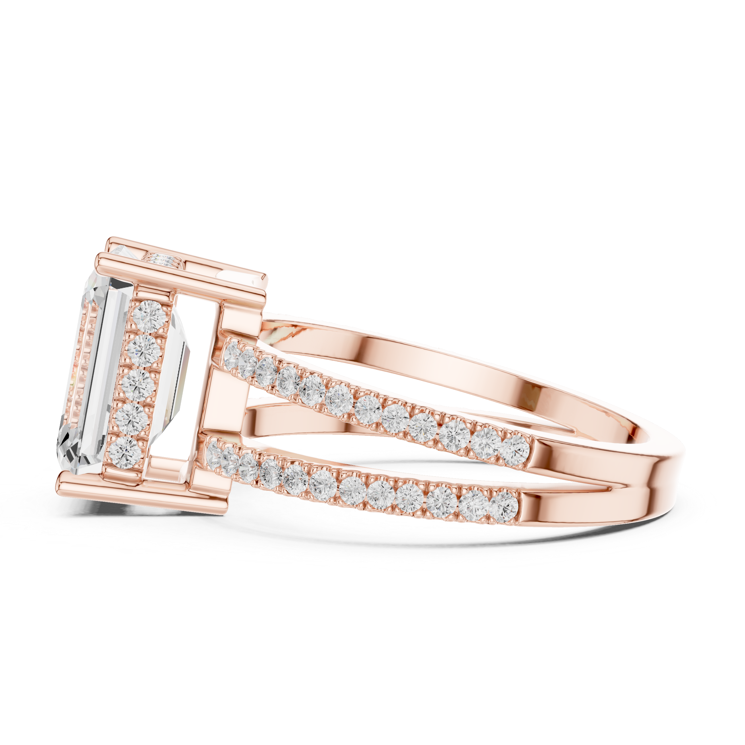 Emerald Cut Double Band Pavé Engagement Ring