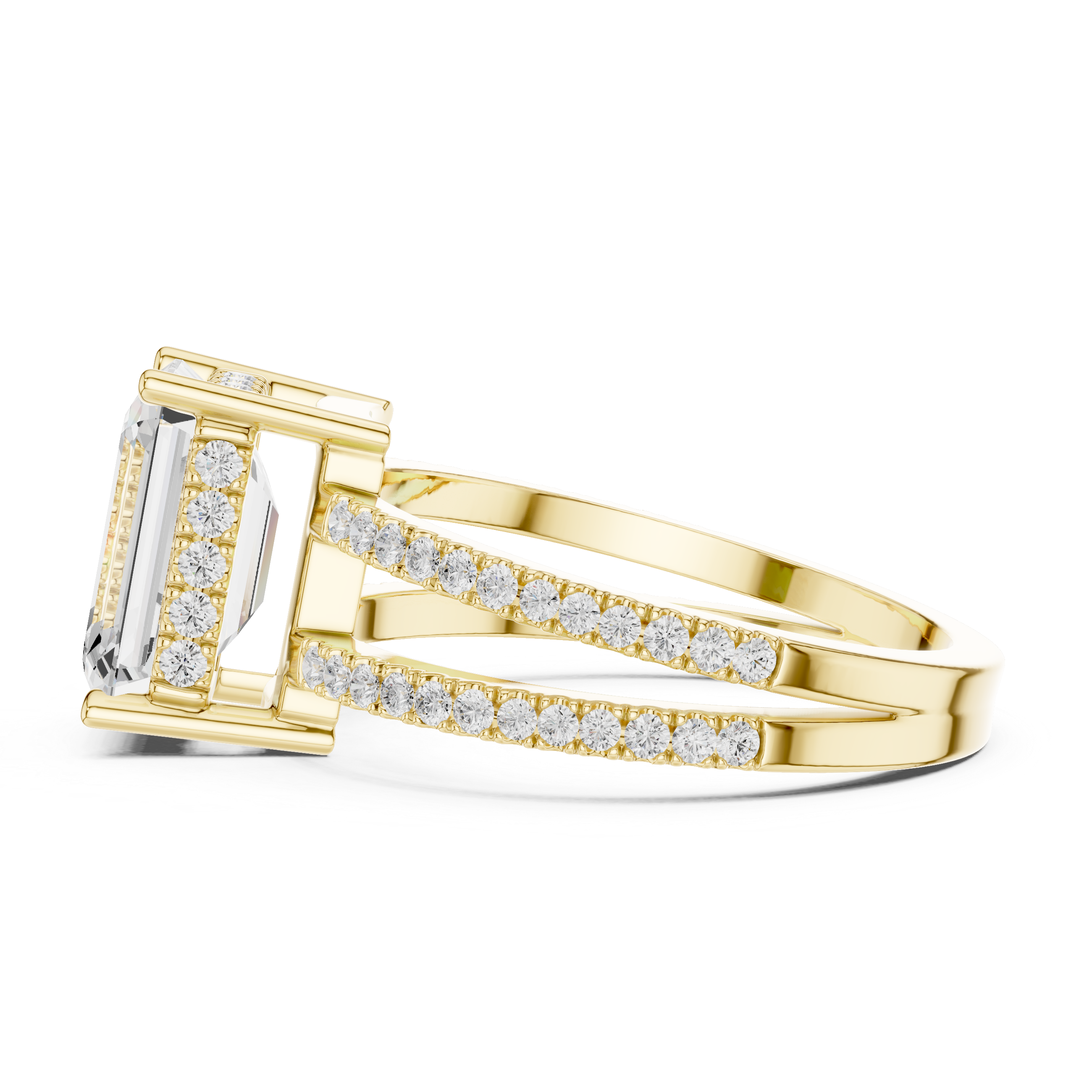 Emerald Cut Double Band Pavé Engagement Ring