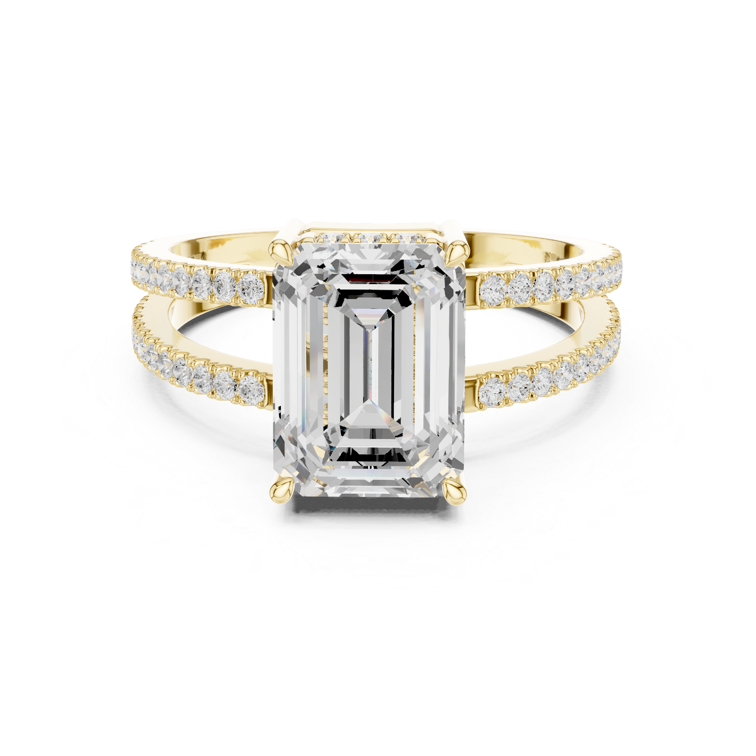 Emerald Cut Double Band Pavé Engagement Ring