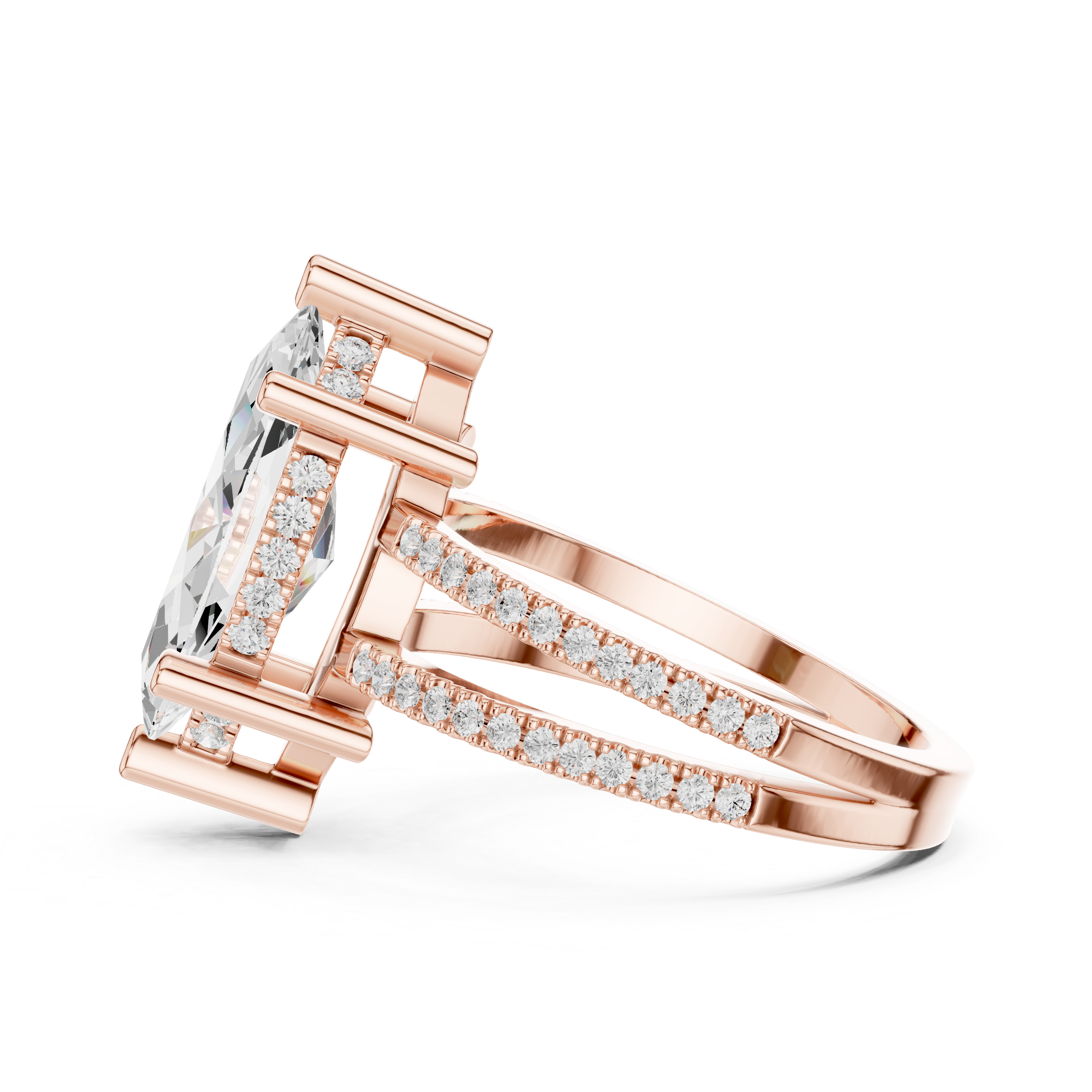 Marquise Cut Double Band Pavé Engagement Ring