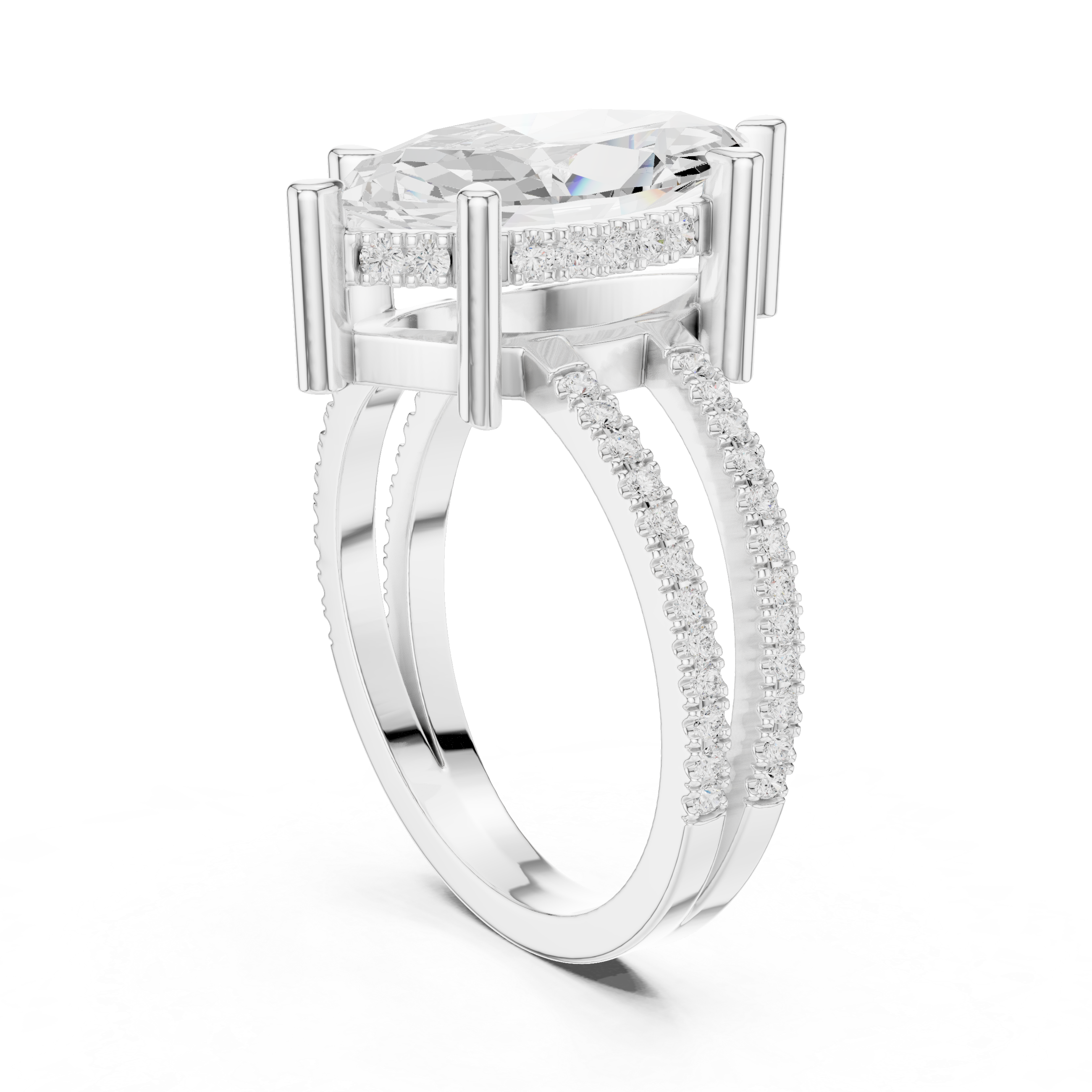 Marquise Cut Double Band Pavé Engagement Ring