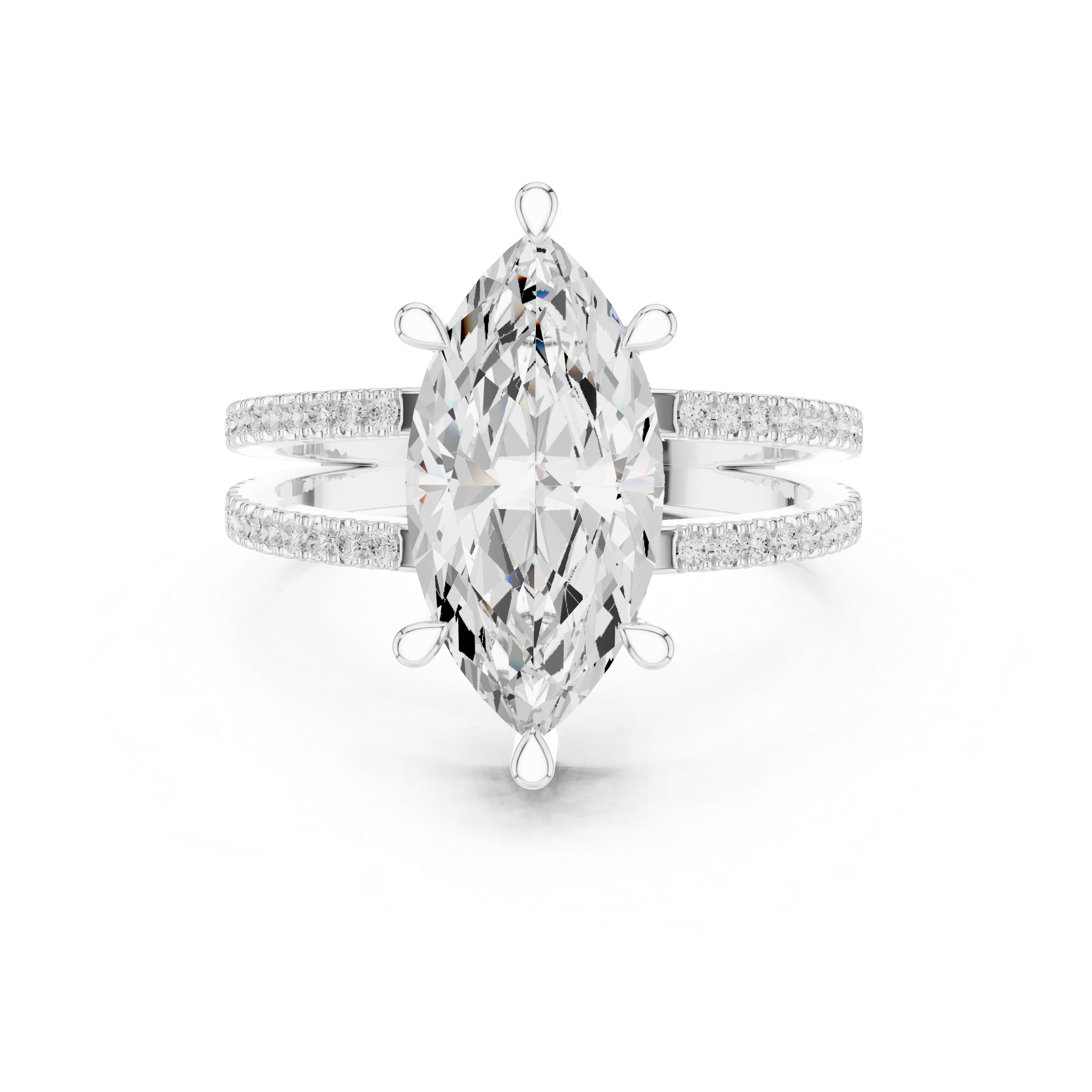 Marquise Cut Double Band Pavé Engagement Ring