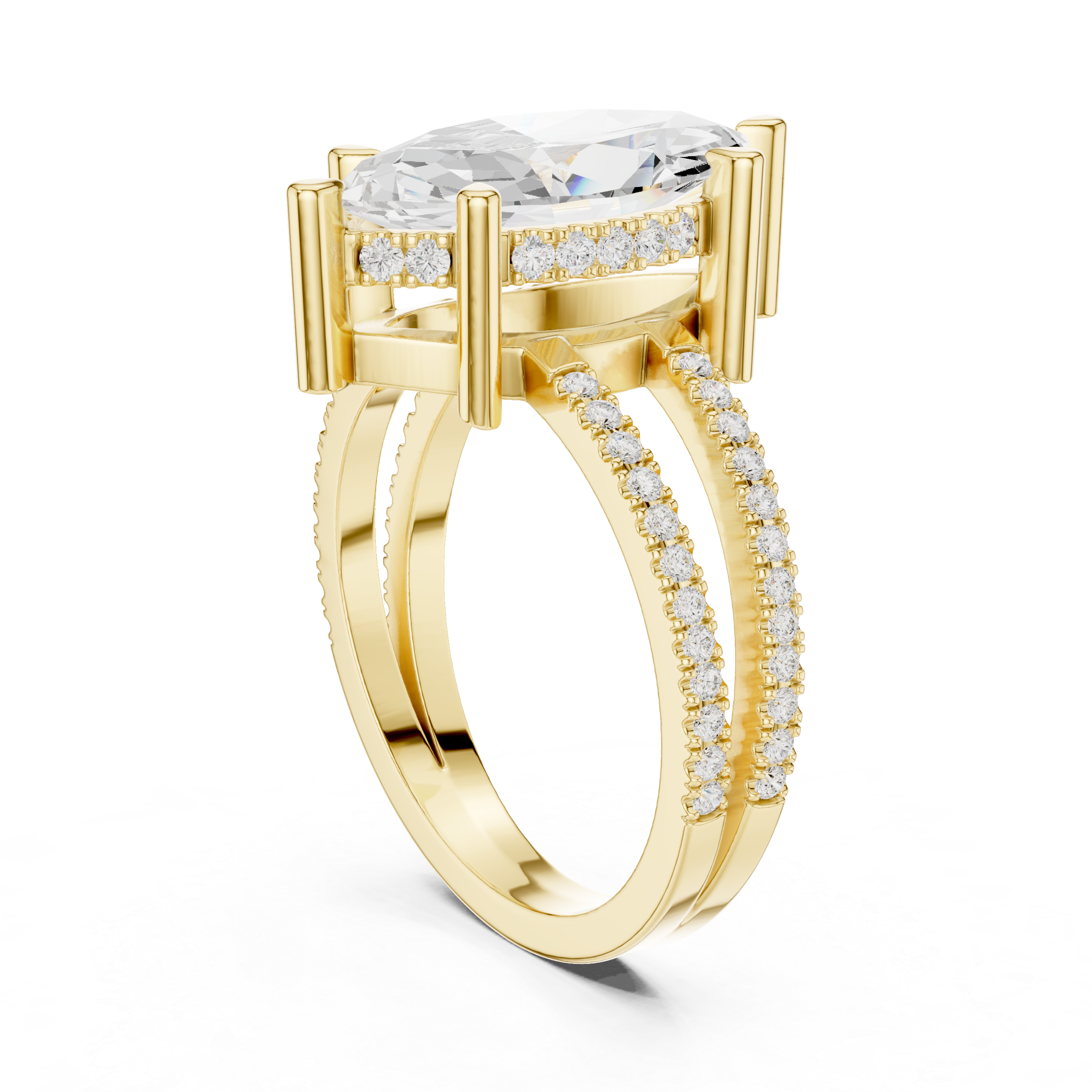 Marquise Cut Double Band Pavé Engagement Ring