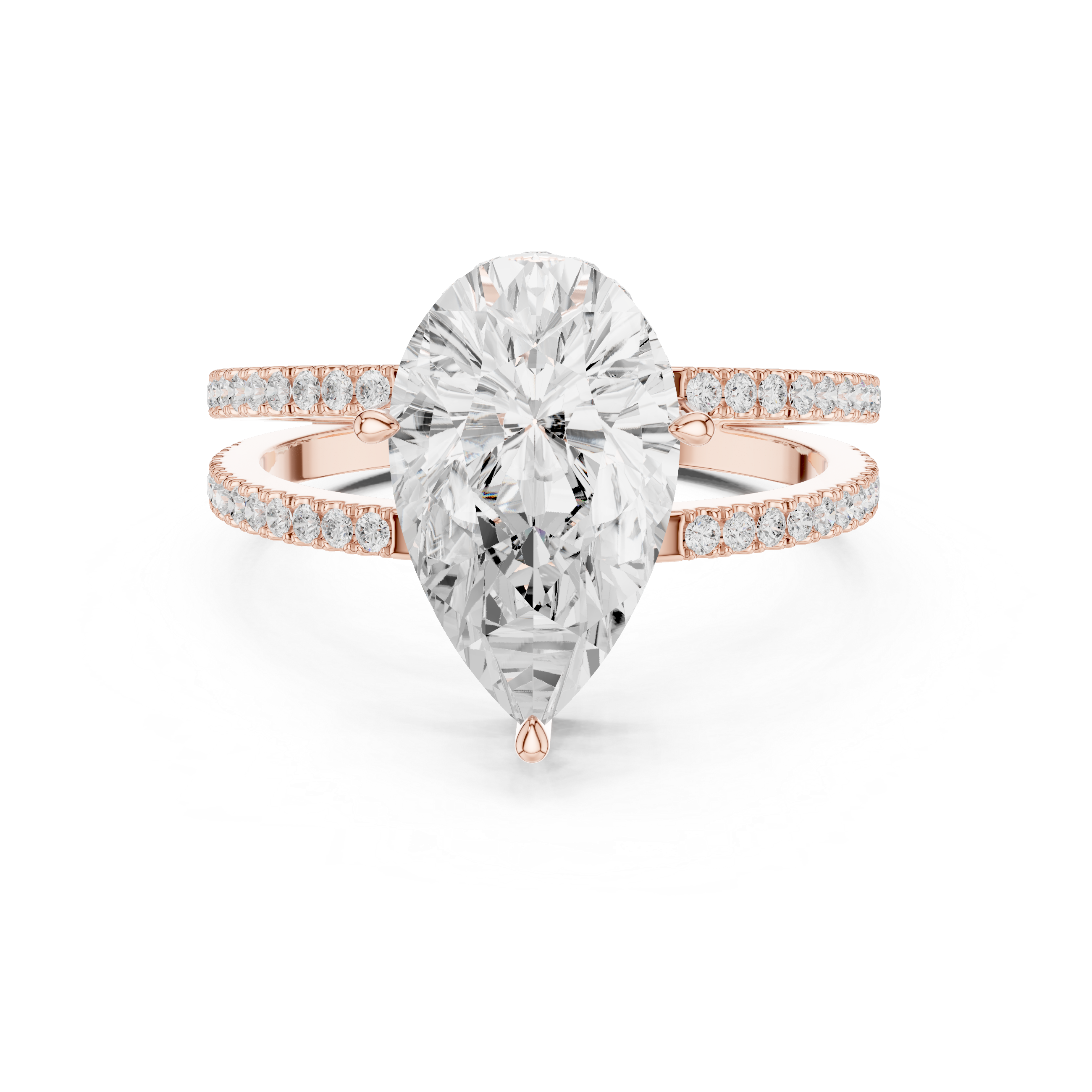 Pear Cut Double Band Pavé Engagement Ring