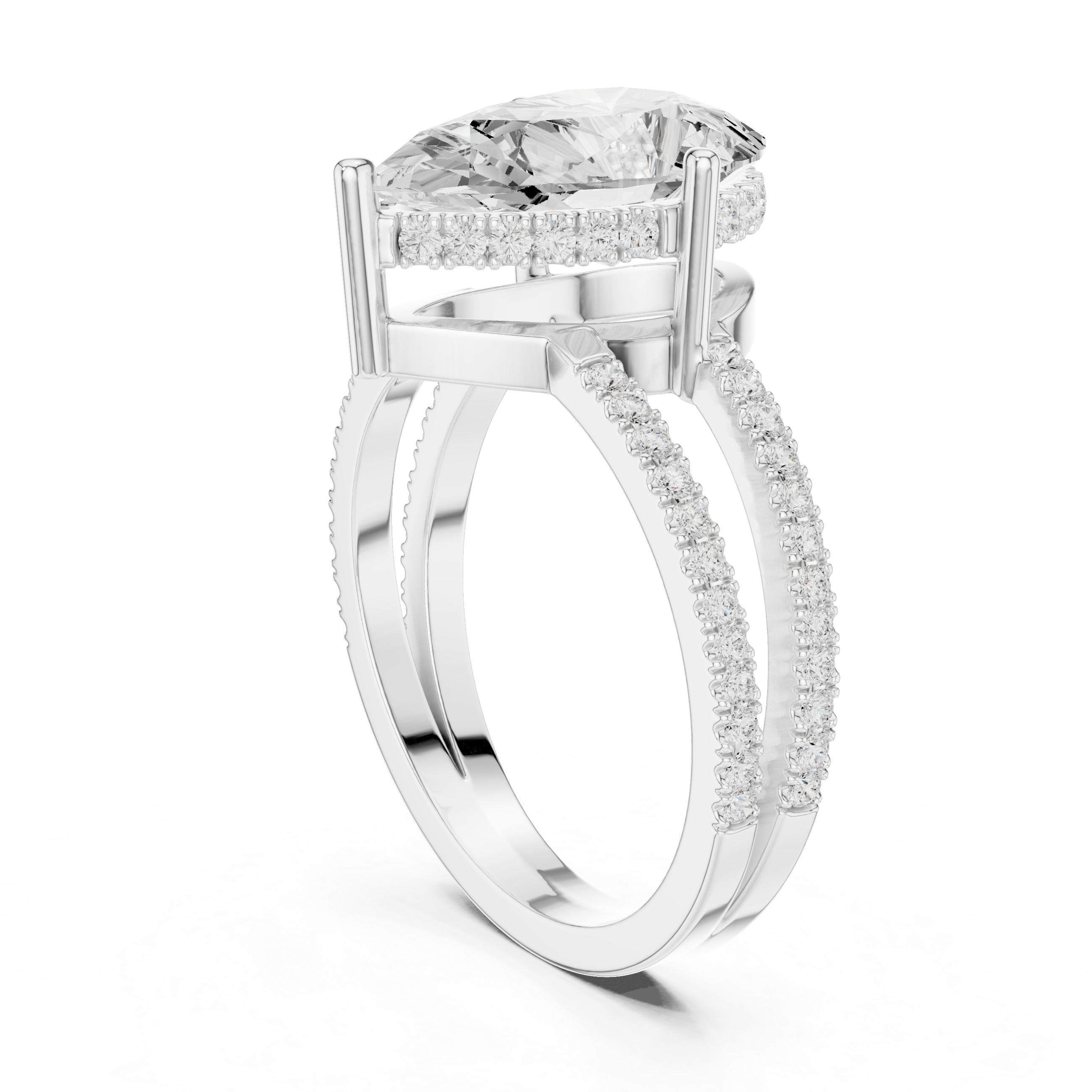 Pear Cut Double Band Pavé Engagement Ring