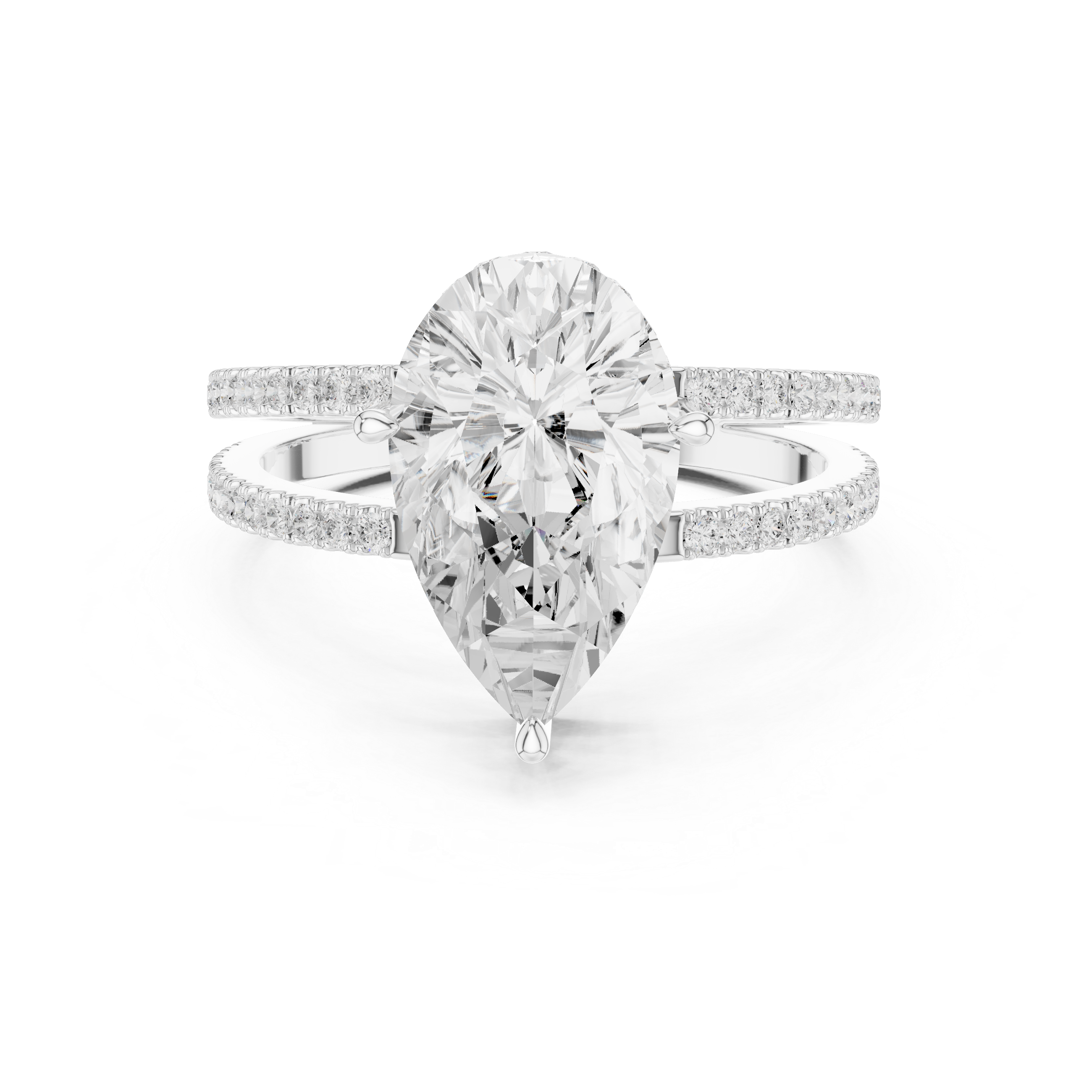 Pear Cut Double Band Pavé Engagement Ring