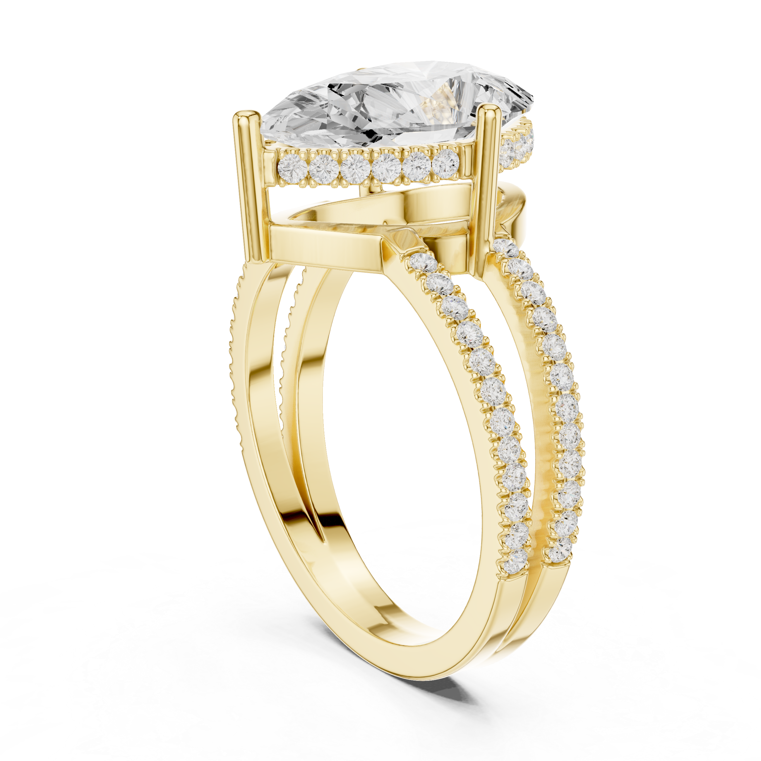 Pear Cut Double Band Pavé Engagement Ring