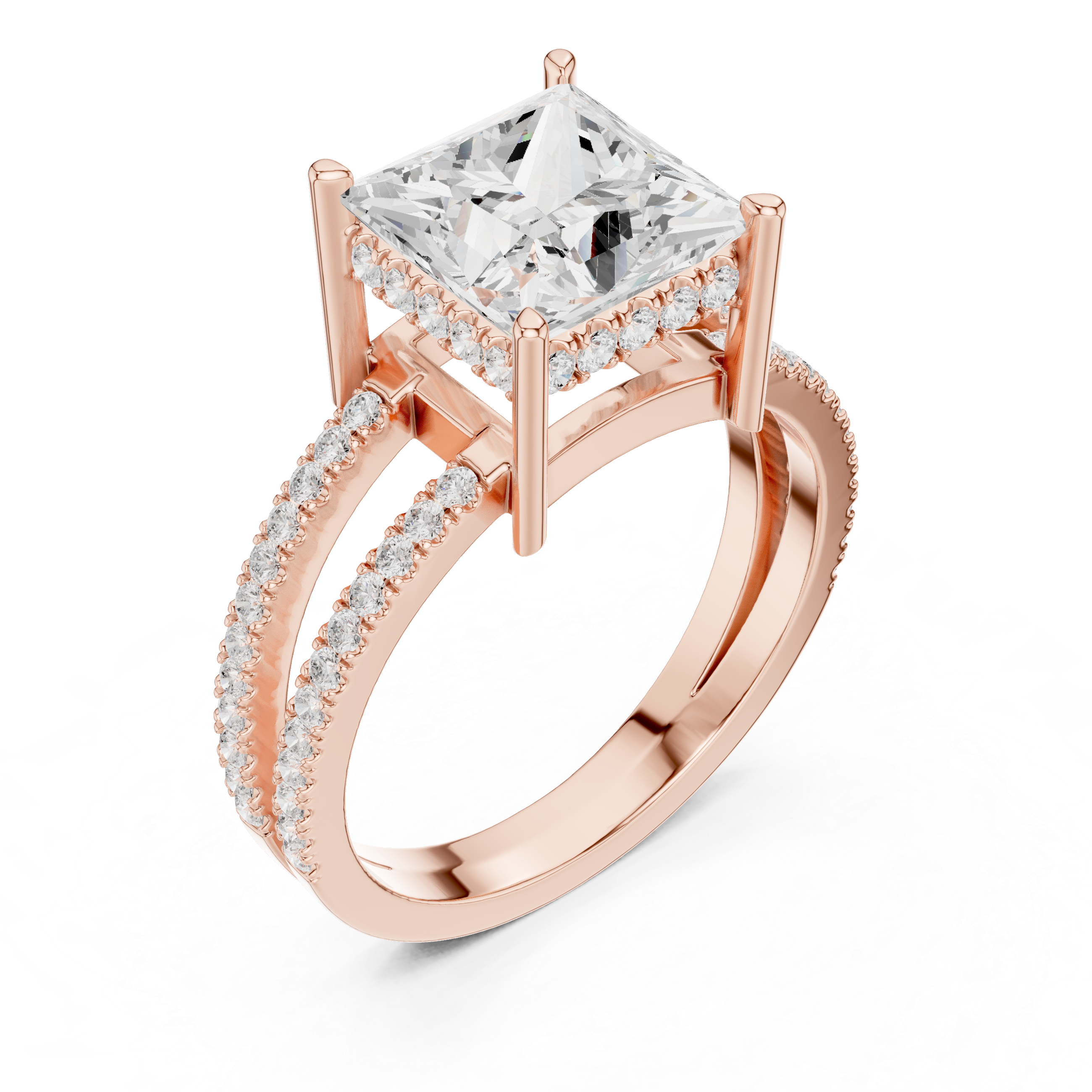 Princess Cut Split Shank Diamond Engagement Ring in Gold