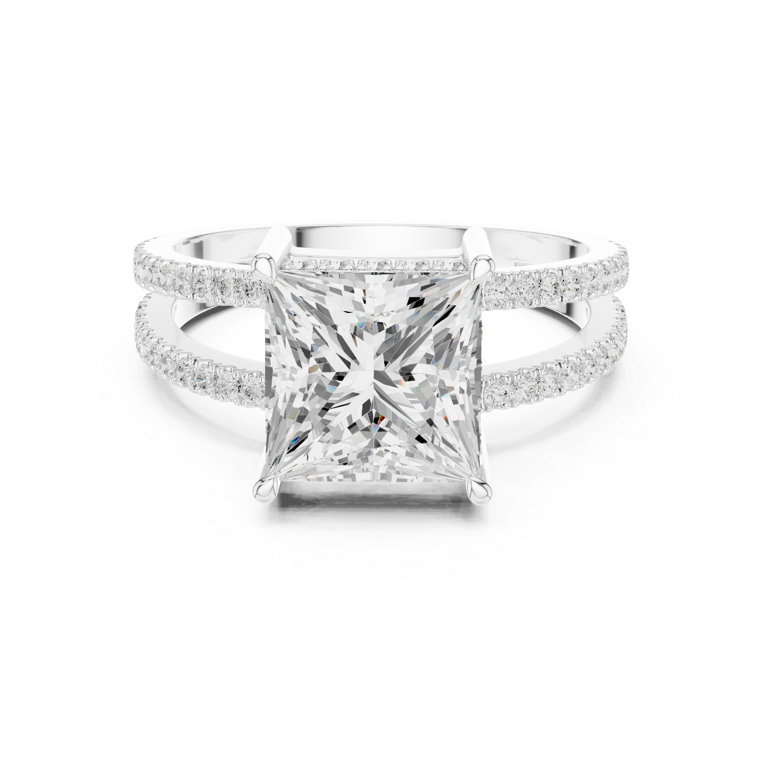 Princess Cut Split Shank Diamond Engagement Ring in Gold