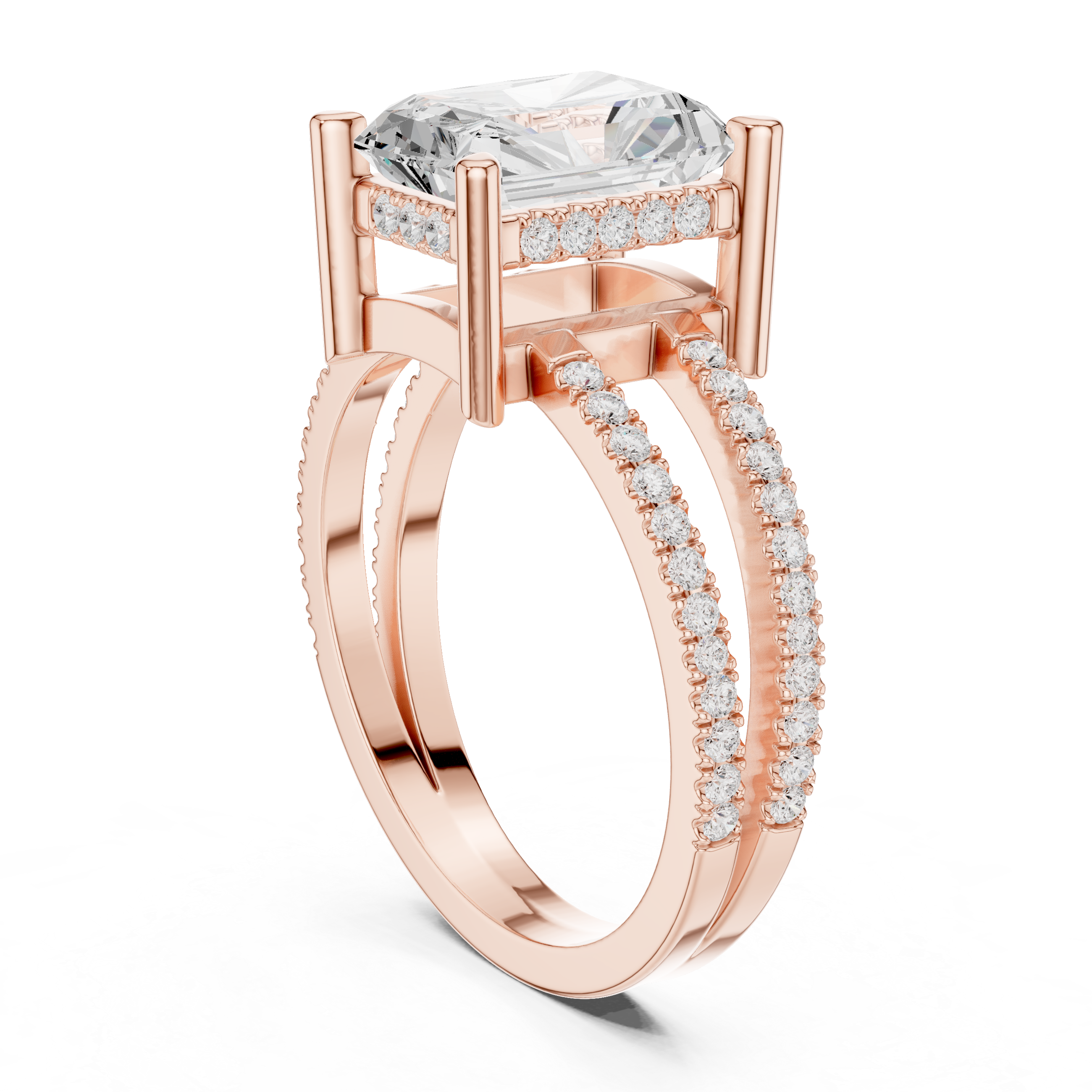 Radiant Cut Split Shank Diamond Engagement Ring in Gold