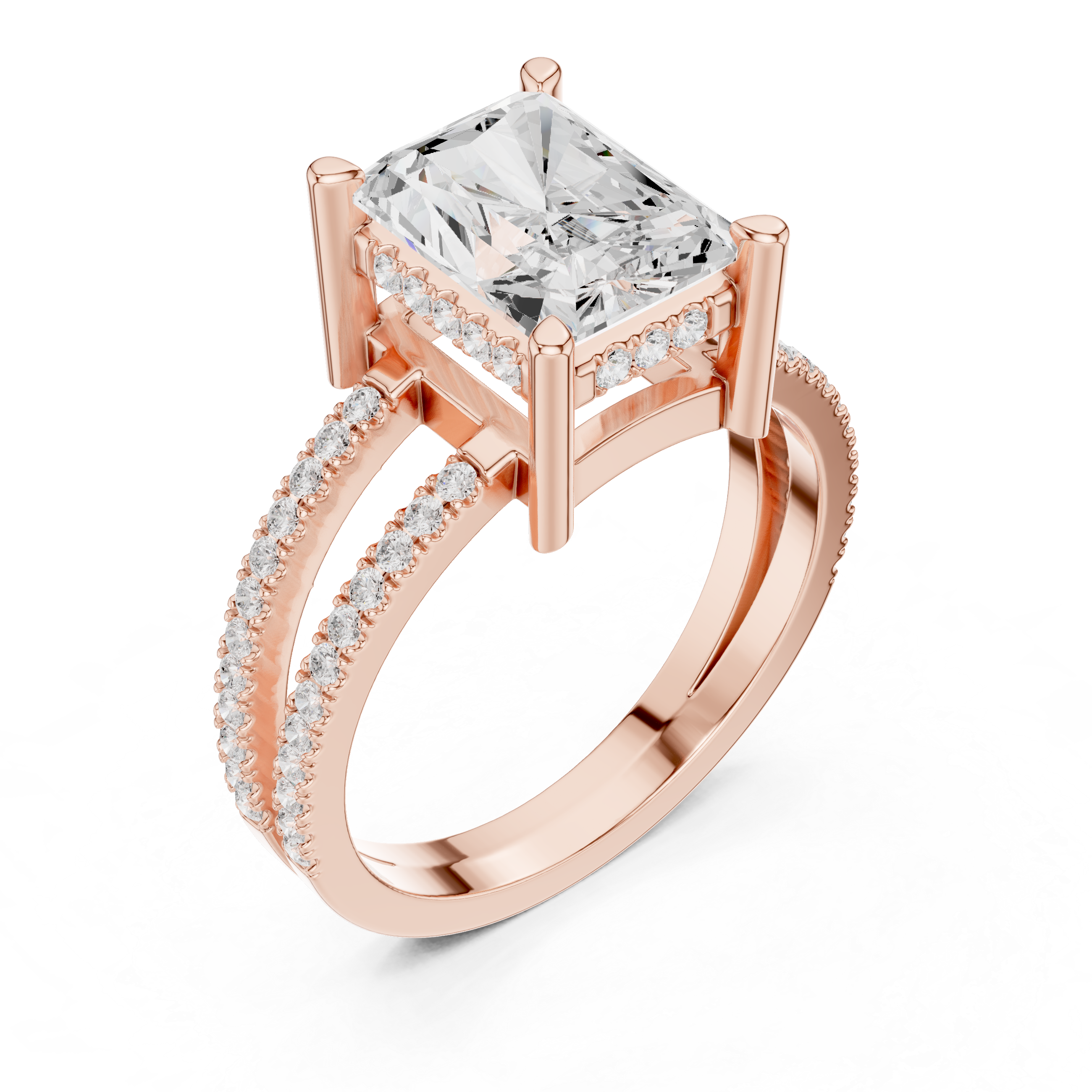 Radiant Cut Split Shank Diamond Engagement Ring in Gold