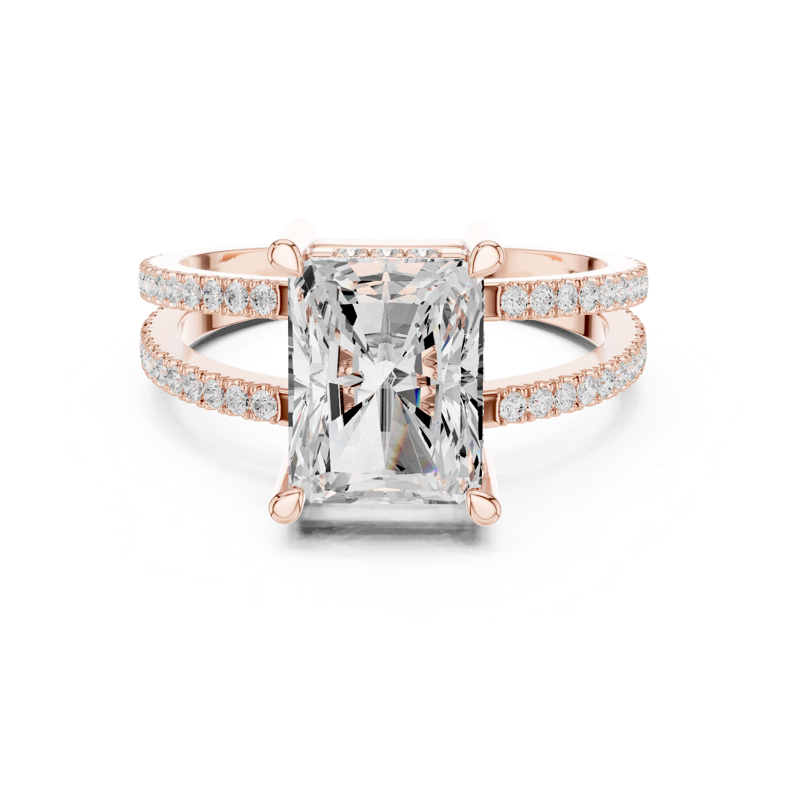 Radiant Cut Split Shank Diamond Engagement Ring in Gold
