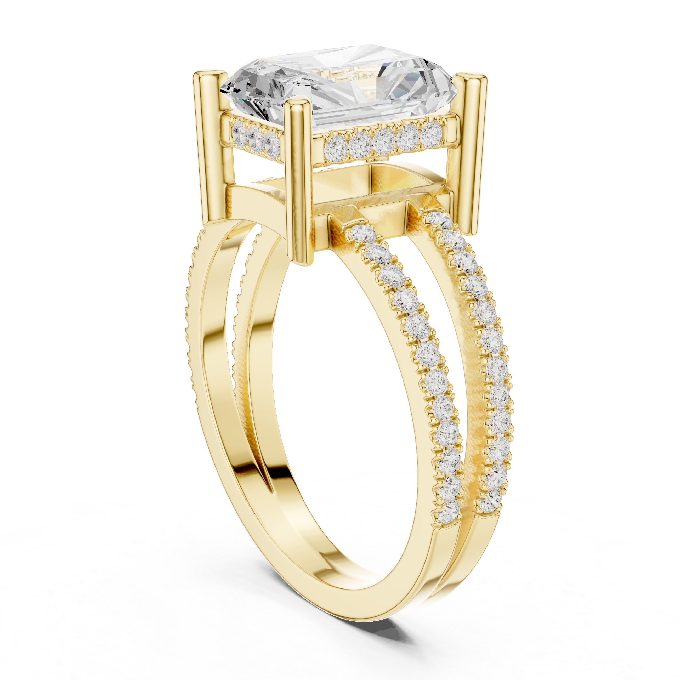 Radiant Cut Split Shank Diamond Engagement Ring in Gold