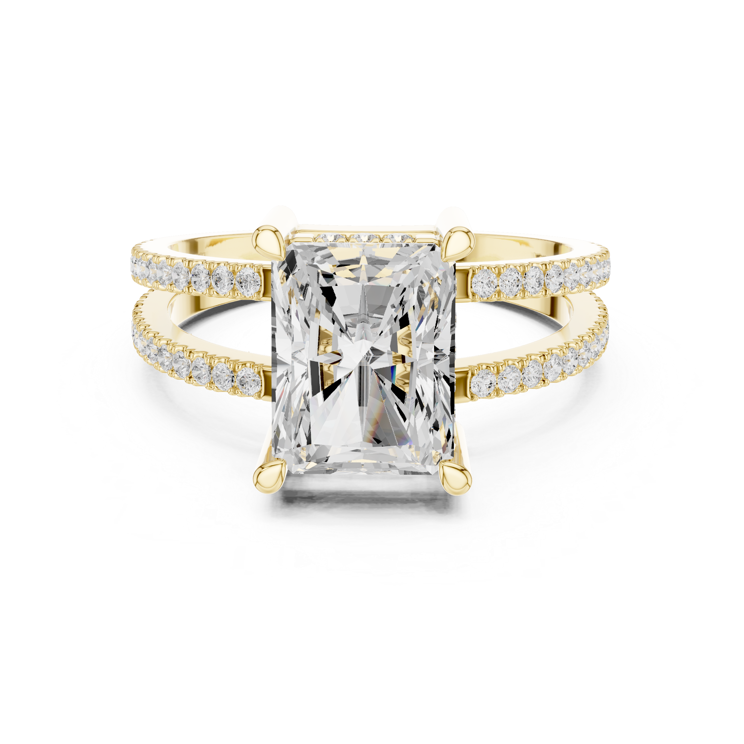 Radiant Cut Split Shank Diamond Engagement Ring in Gold