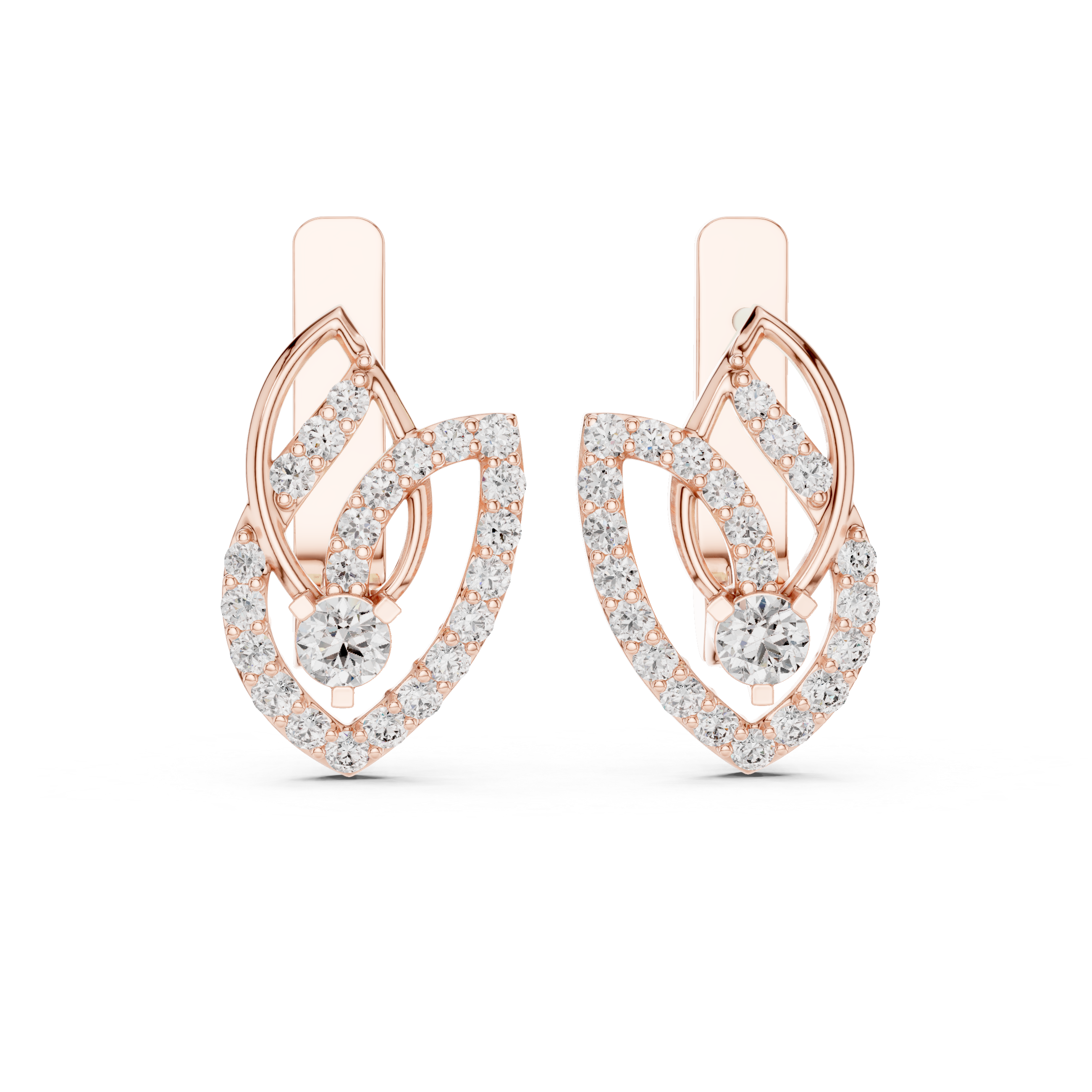 Modern Double Layer Heart-Inspired Diamond Earrings