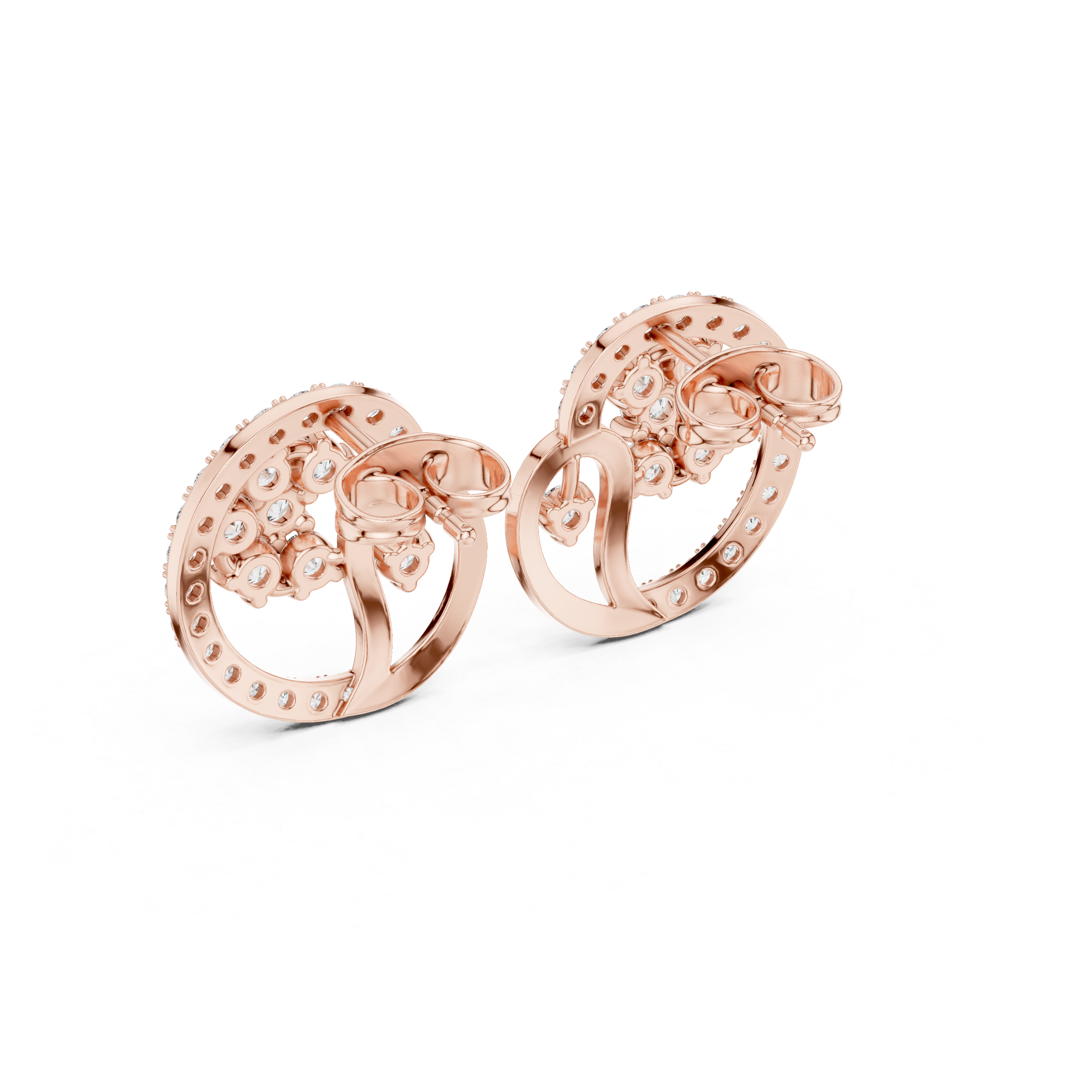 Modern Swirl Halo Diamond Stud Earrings with Cluster Center