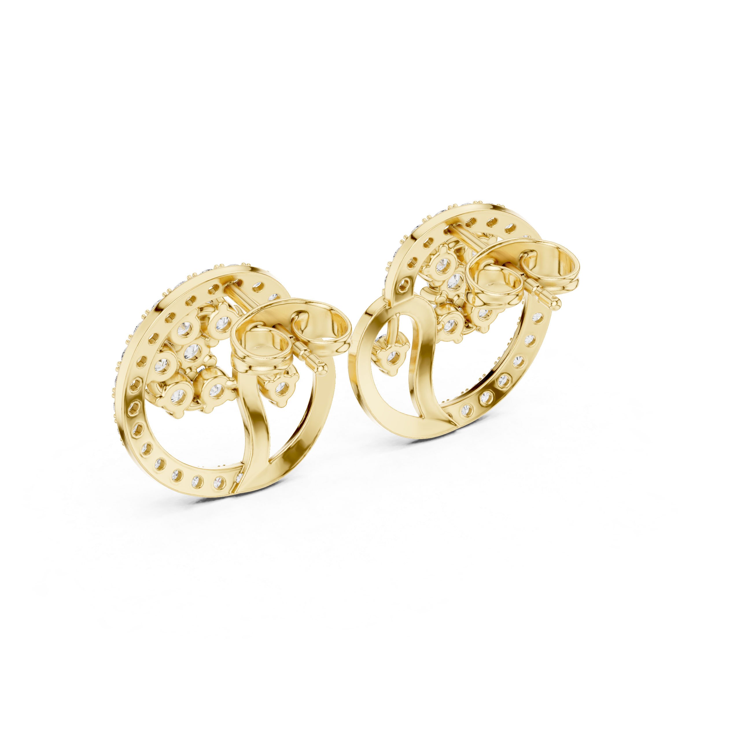 Modern Swirl Halo Diamond Stud Earrings with Cluster Center
