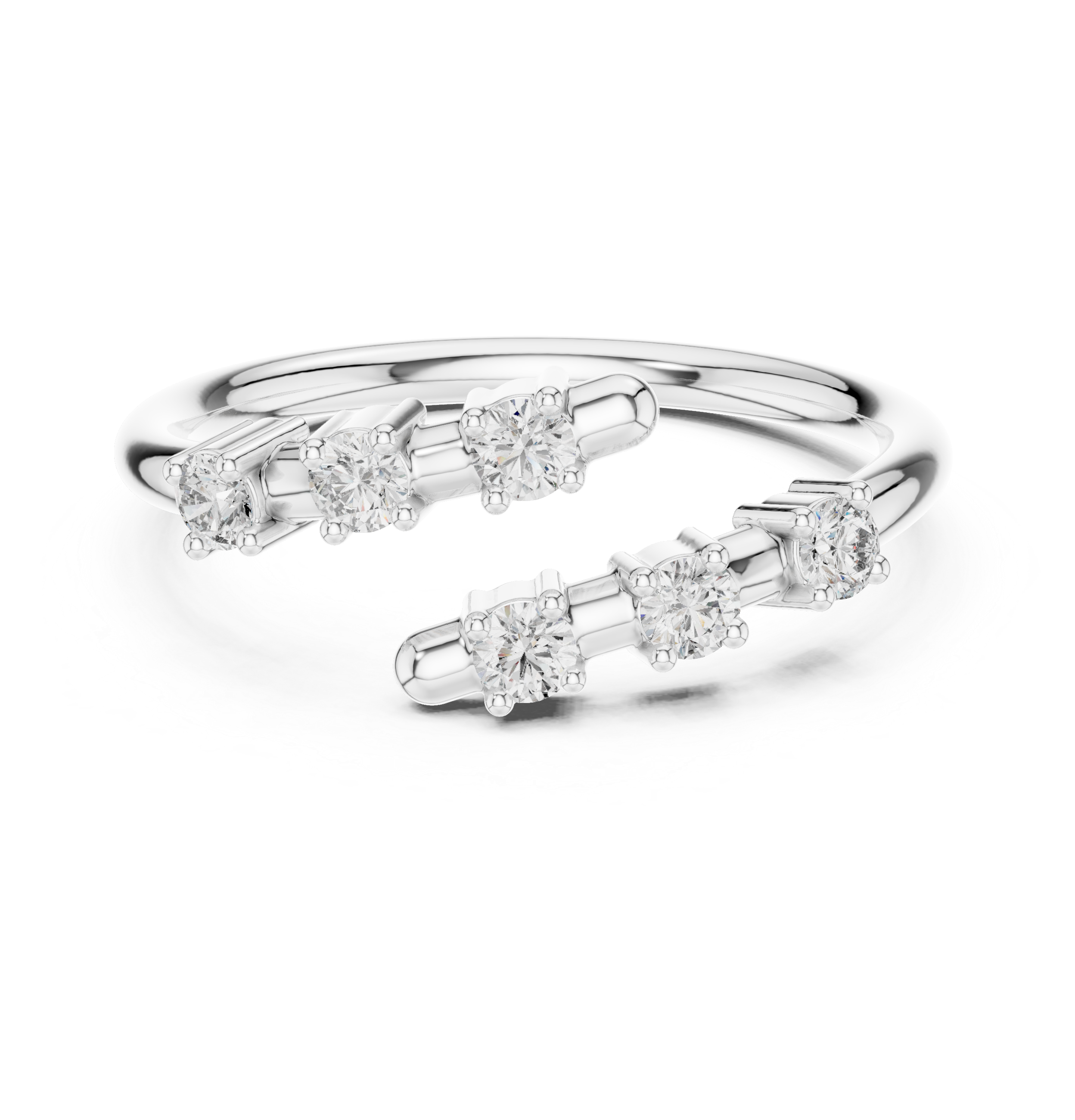 Open Wrap Diamond Bypass Ring with Round Brilliant Stones