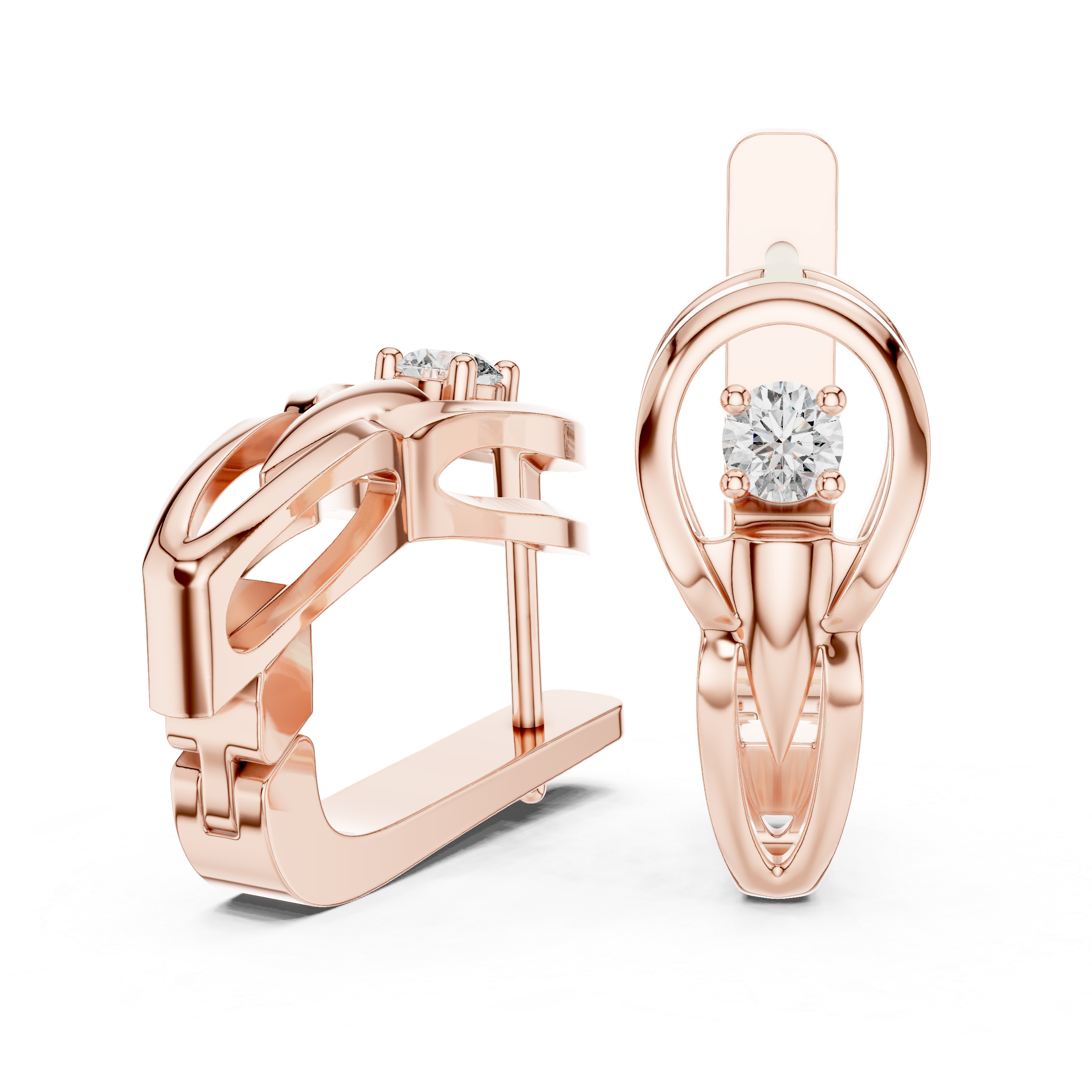 Modern Sculptural Solitaire Huggie Earrings
