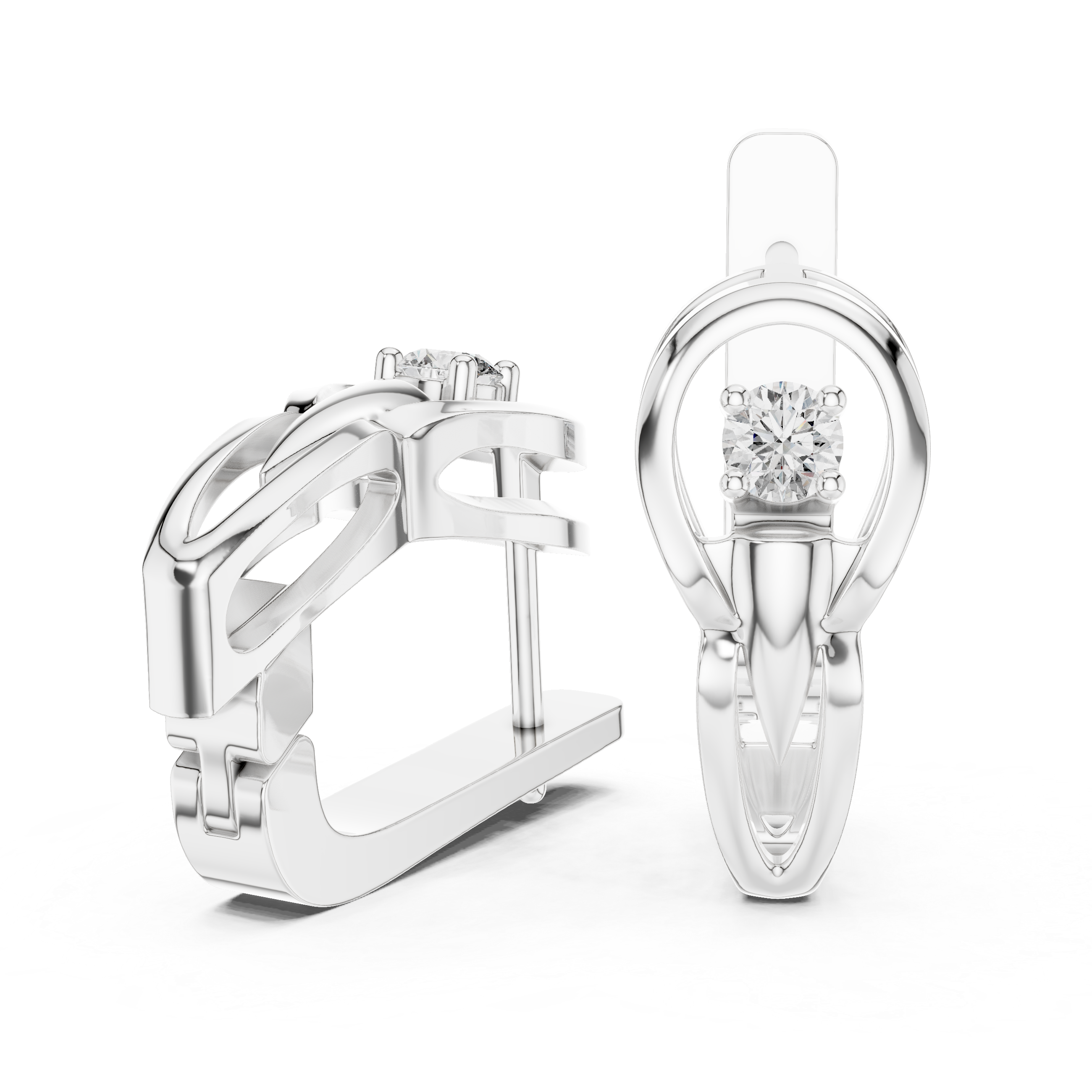 Modern Sculptural Solitaire Huggie Earrings