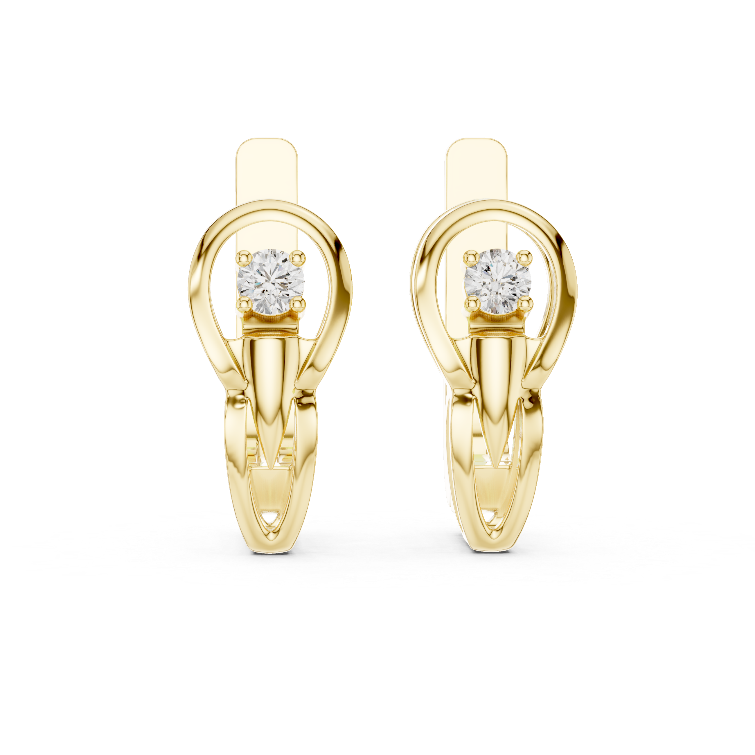 Modern Sculptural Solitaire Huggie Earrings