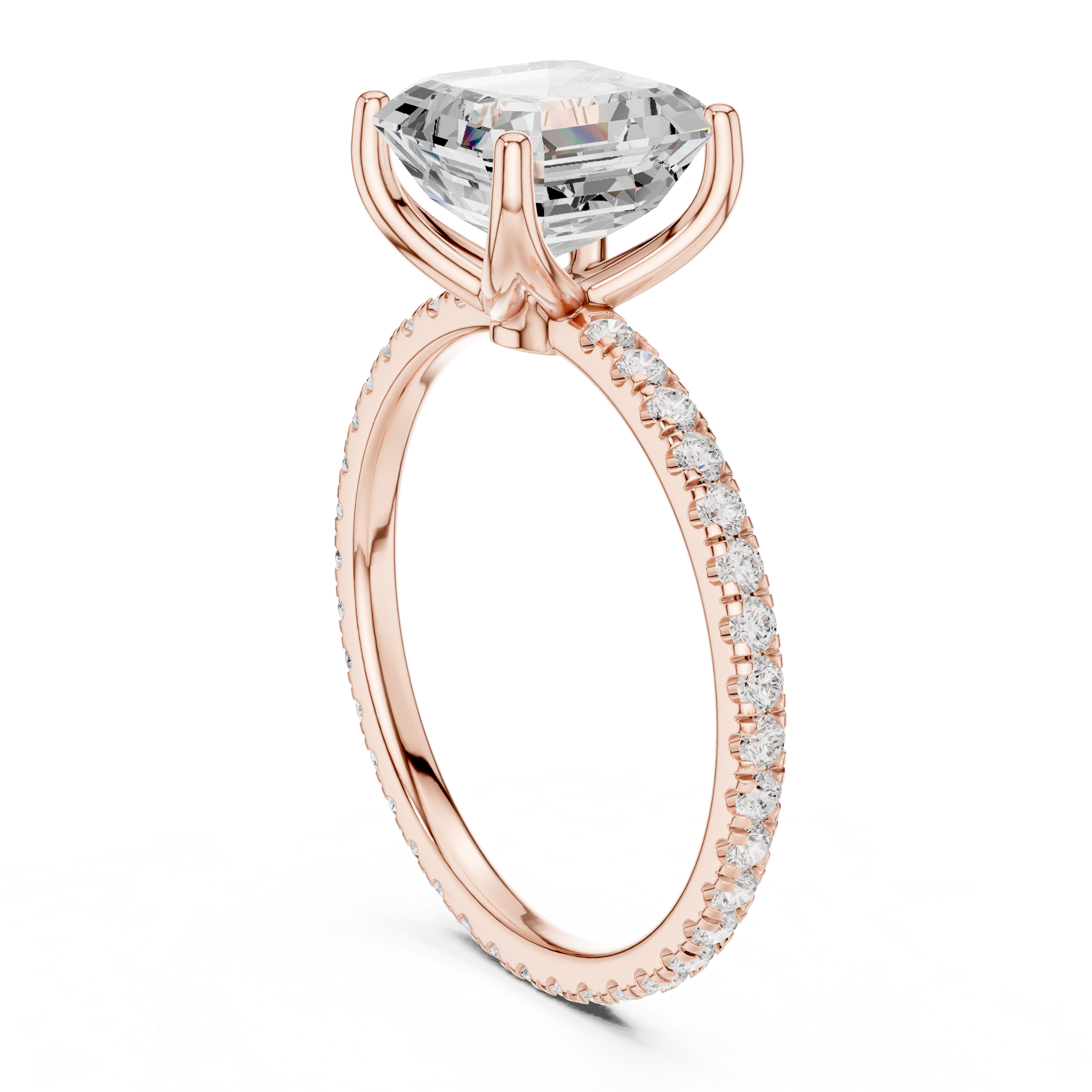 Asscher Cut Solitaire Engagement Ring with Pavé Diamond Band