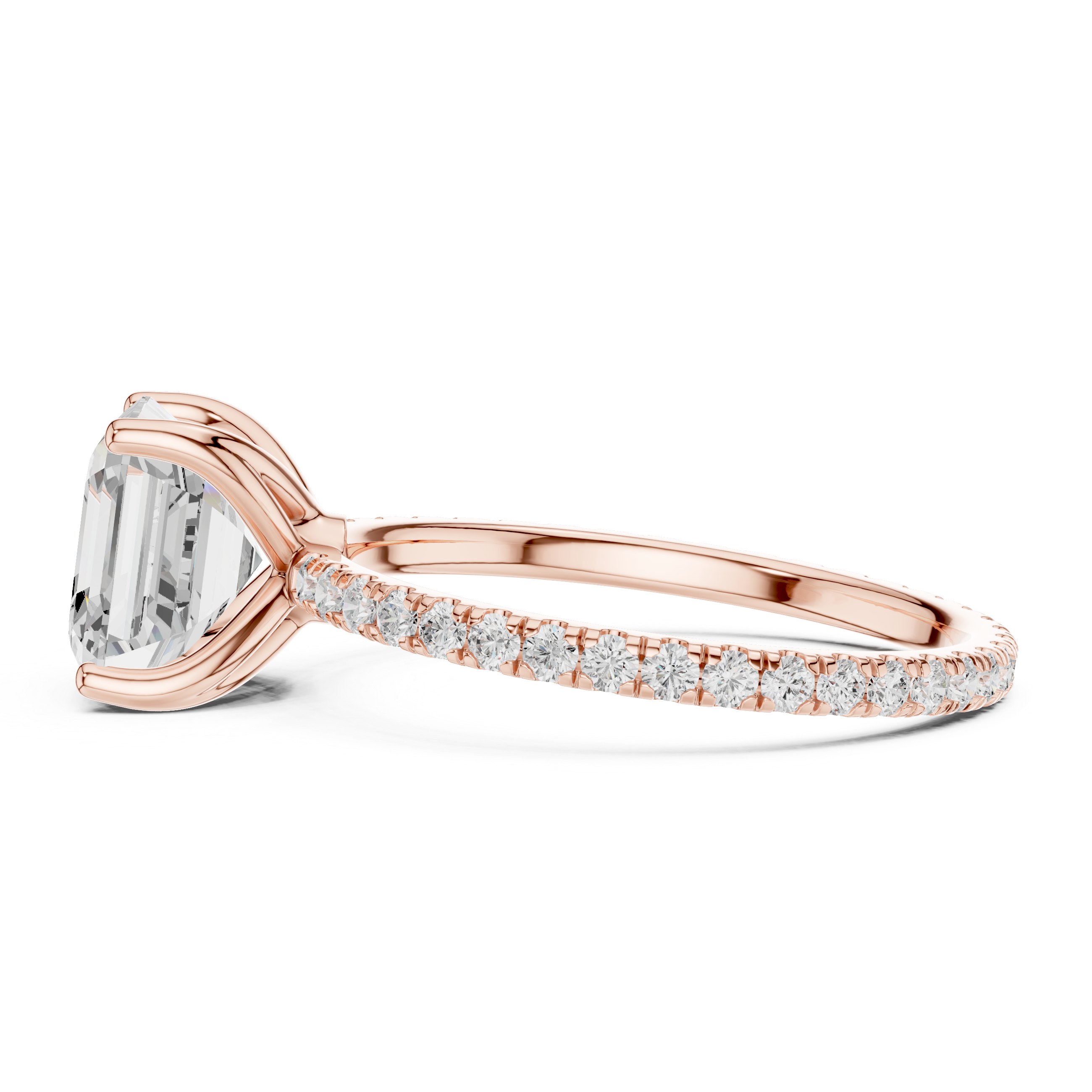 Asscher Cut Solitaire Engagement Ring with Pavé Diamond Band