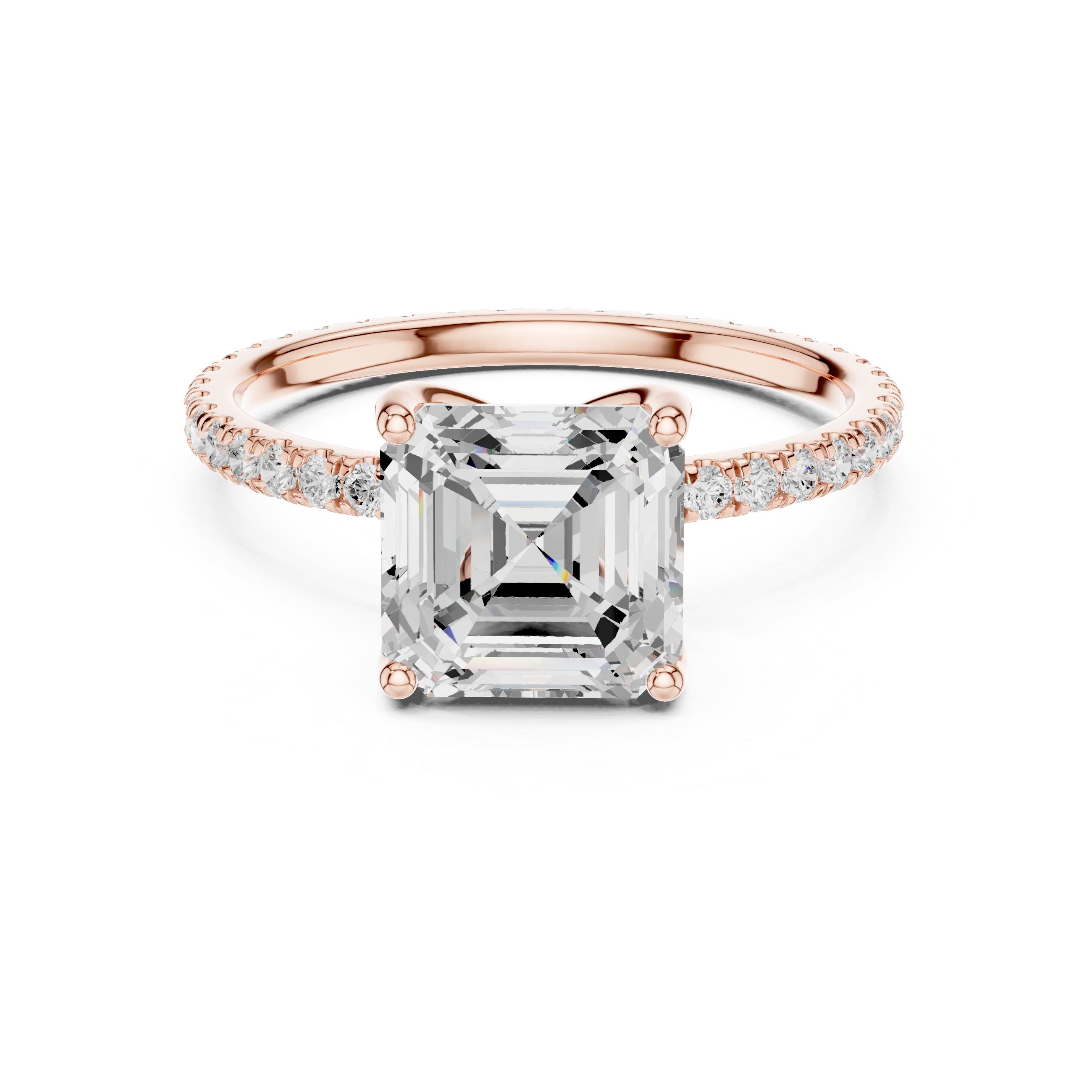 Asscher Cut Solitaire Engagement Ring with Pavé Diamond Band
